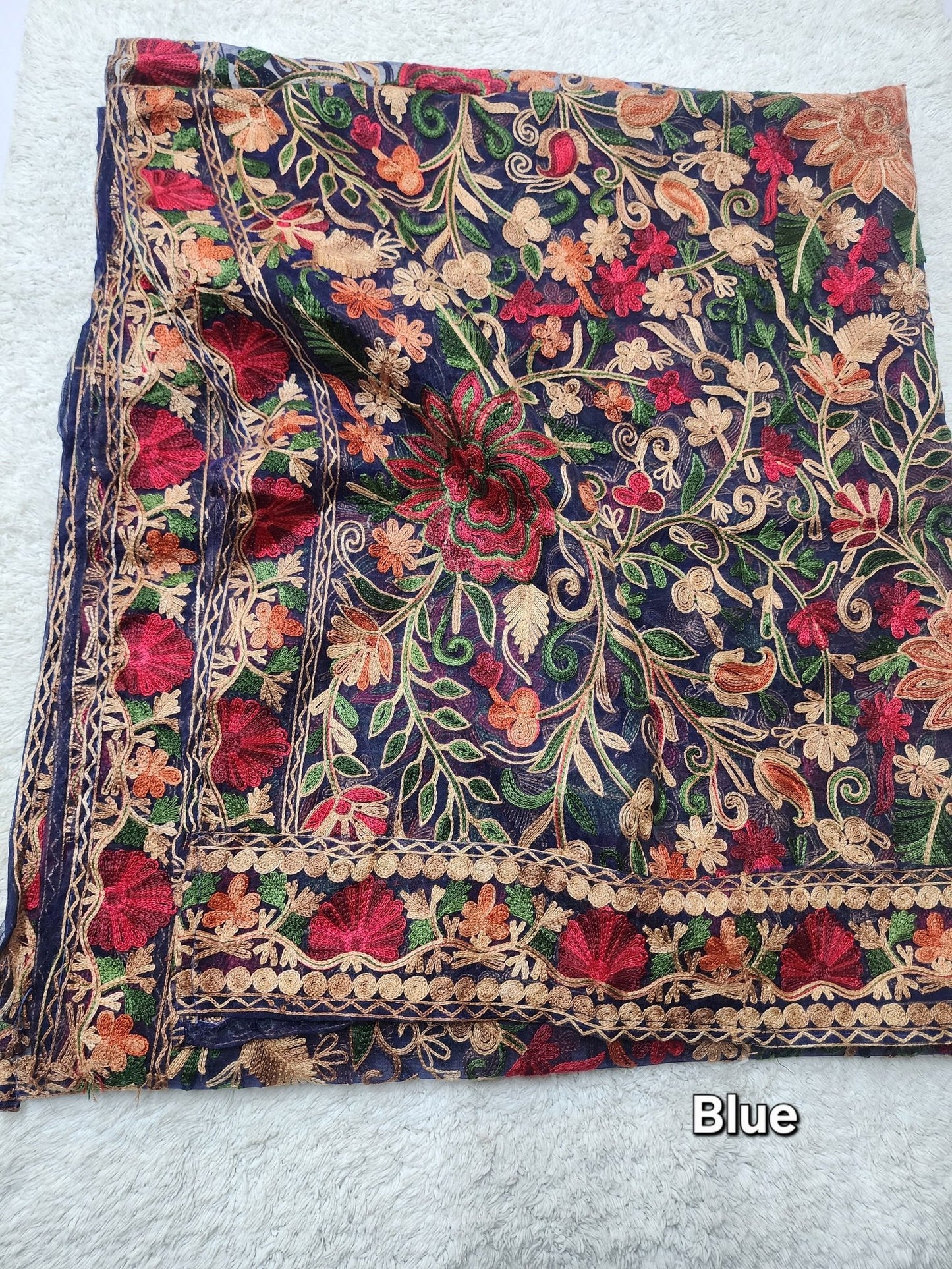 Organza Gulabkar Embroidered Dupatta Soft and Beautiful Dupatta | Blue