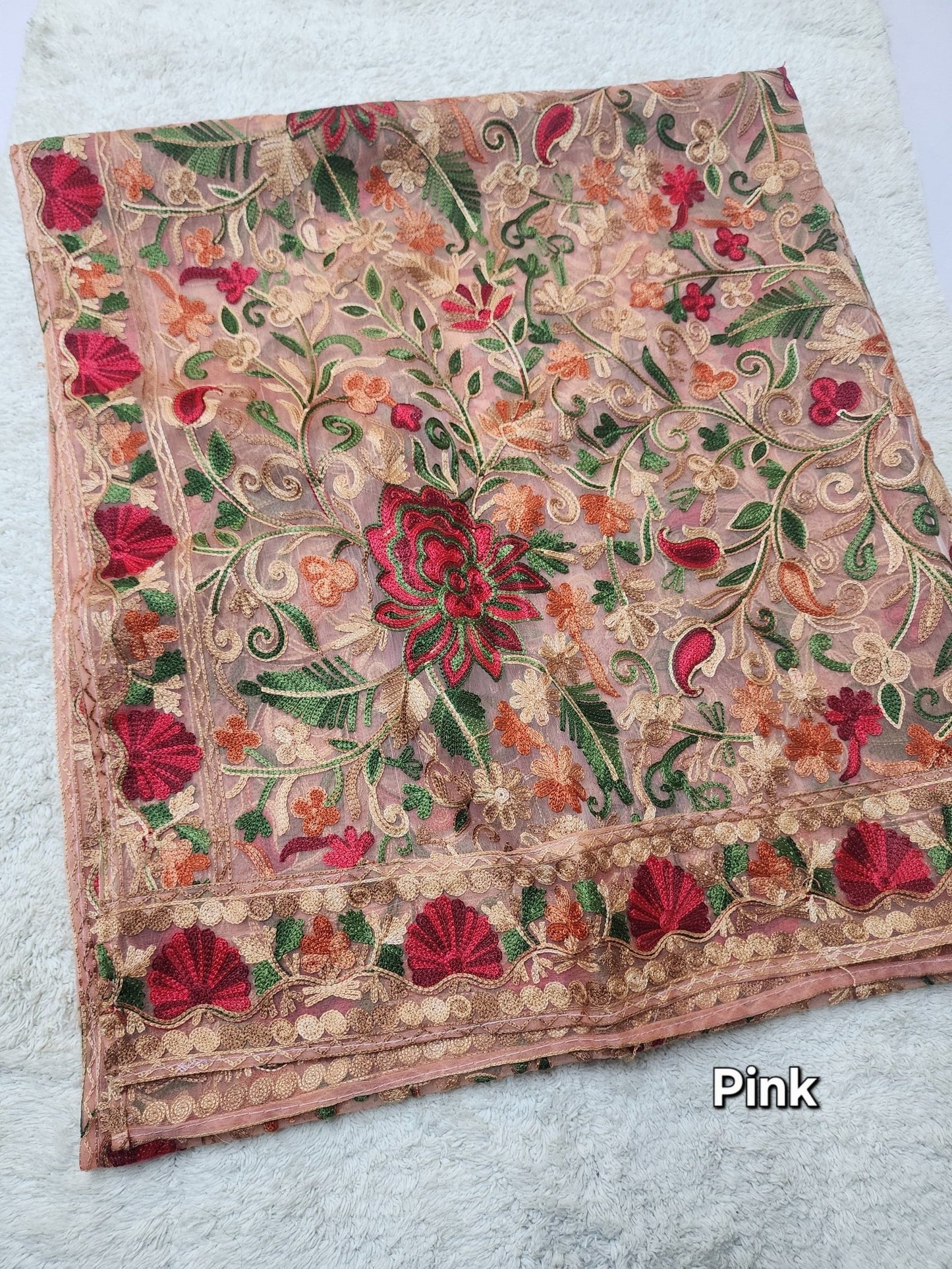 Organza Gulabkar Embroidered Dupatta Soft and Beautiful Dupatta | Pink