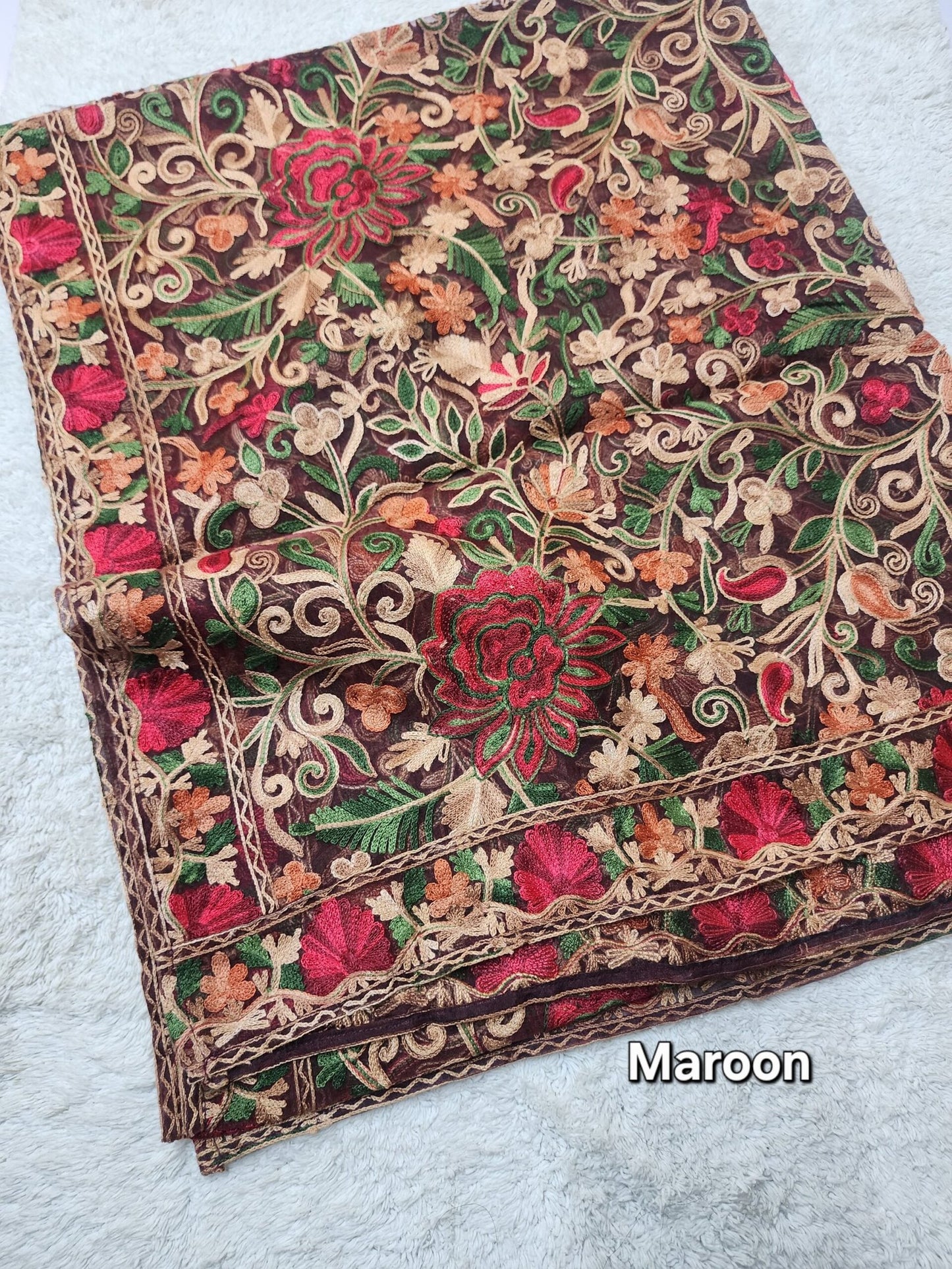 Organza Gulabkar Embroidered Dupatta Soft and Beautiful Dupatta | Maroon