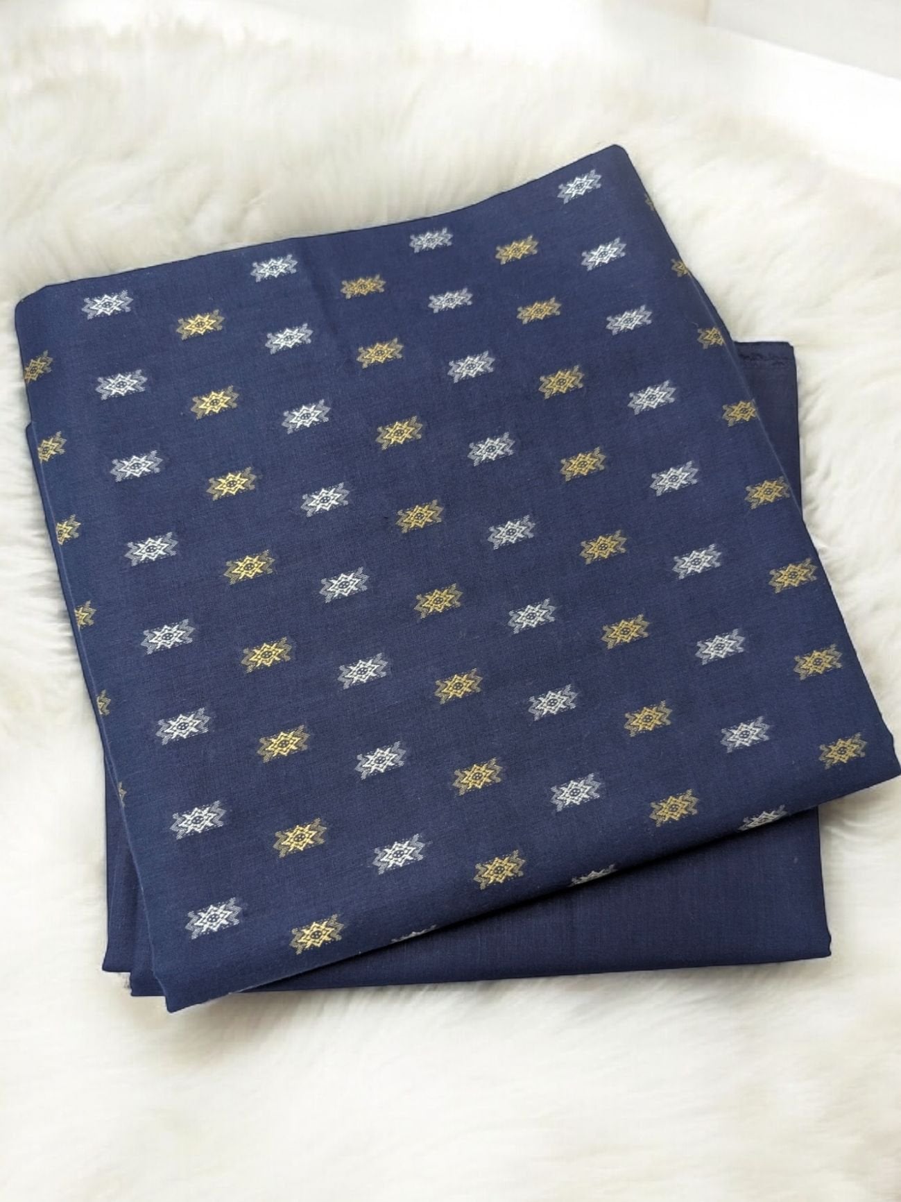2 Piece Lawn Broshia Suit 6 Yards Suit Extra Material | Navy Blue