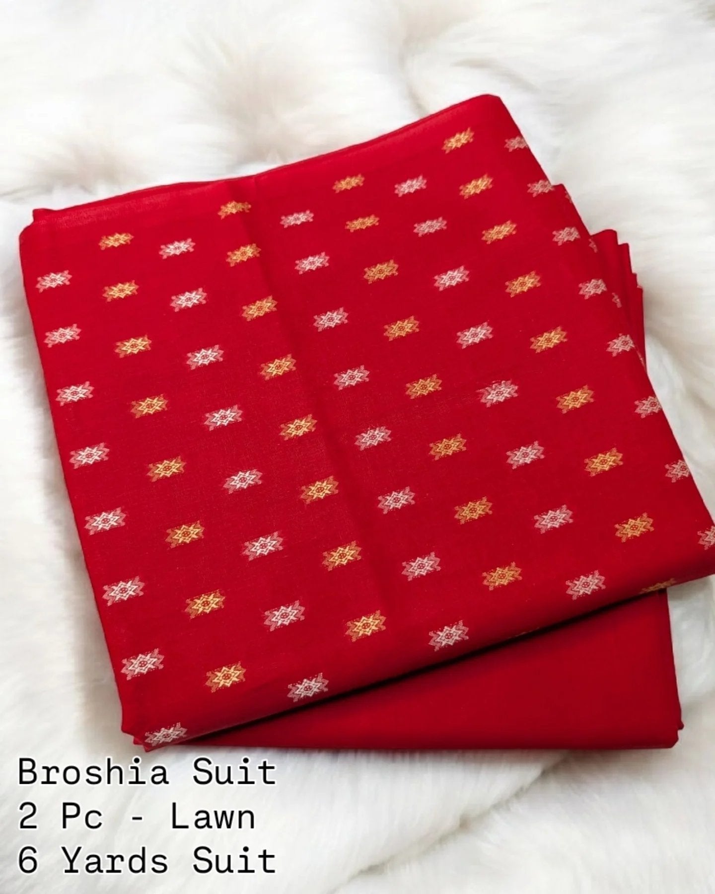 2 Piece Lawn Broshia Suit 6 Yards Suit Extra Material | Red