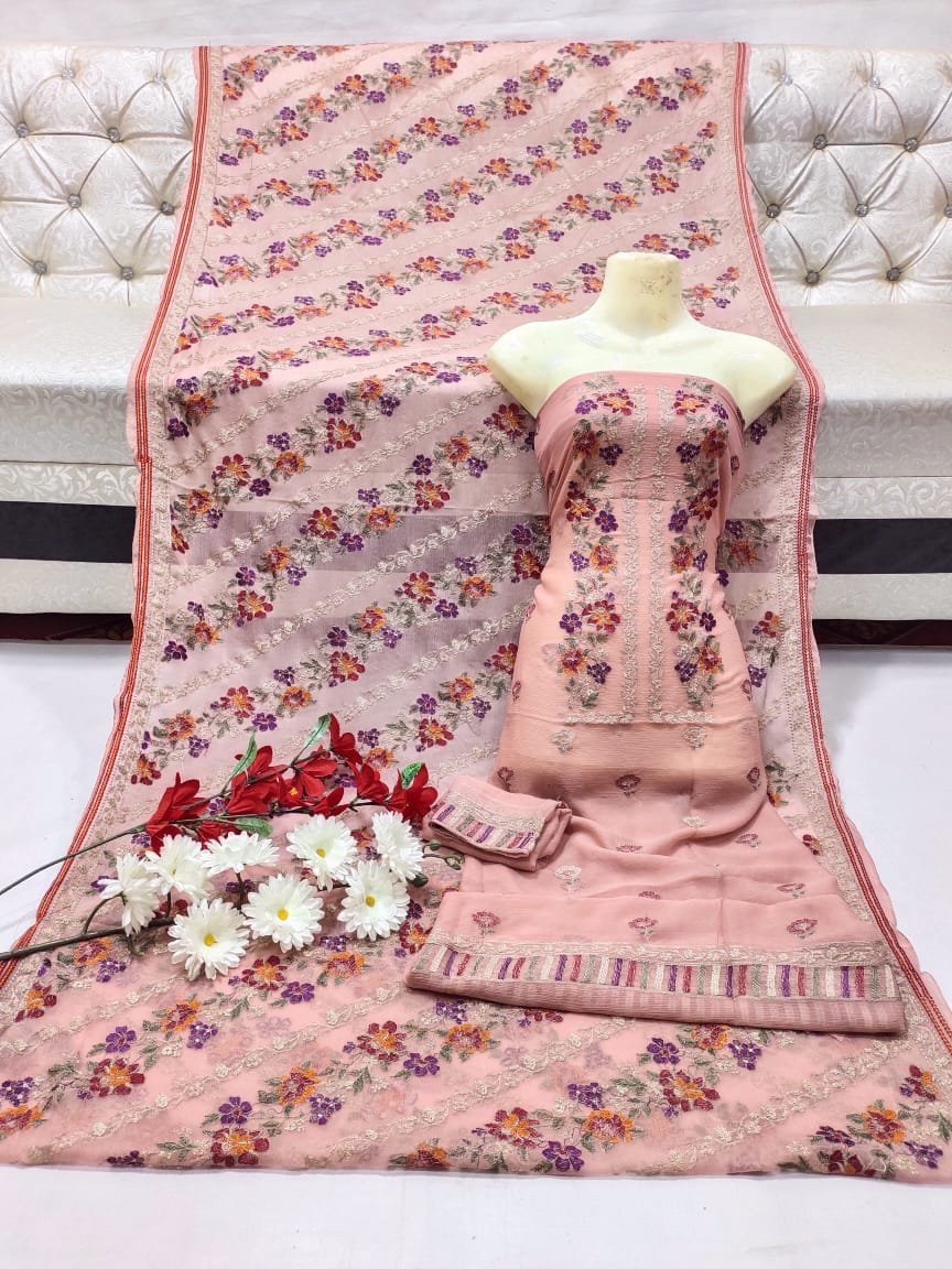 2 Piece Chiffon Embroidered Suit