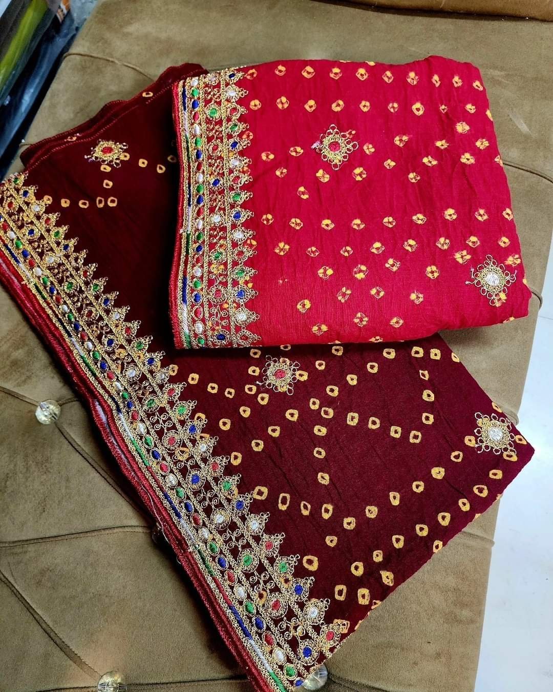 Cotton Chunri Embroidered Handmade Dupatta