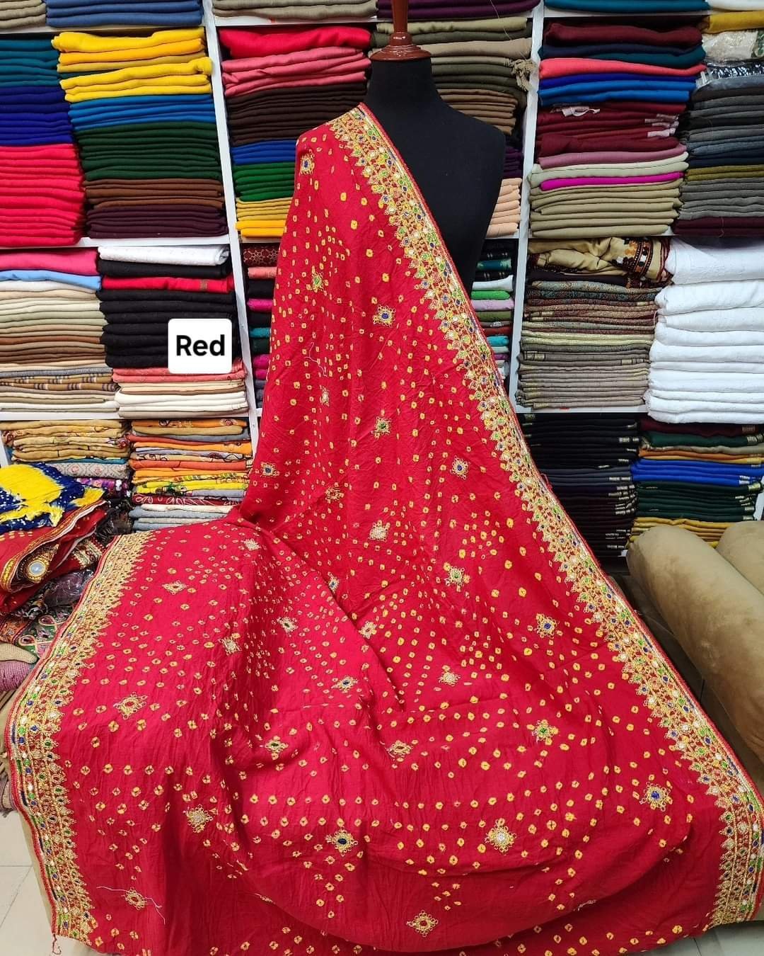 Cotton Chunri Embroidered Handmade Dupatta