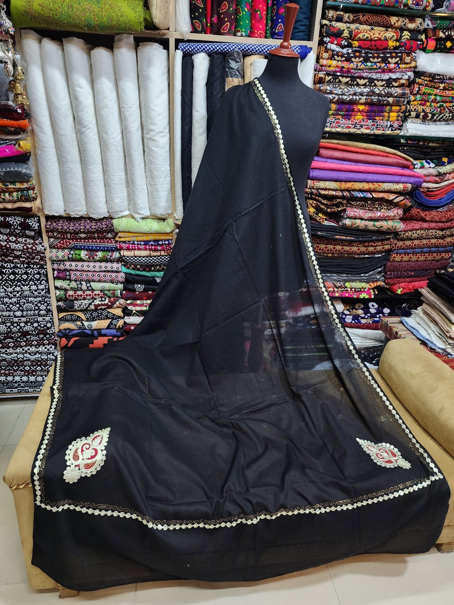 Pure Lawn Shawl Stonework and Gota Border