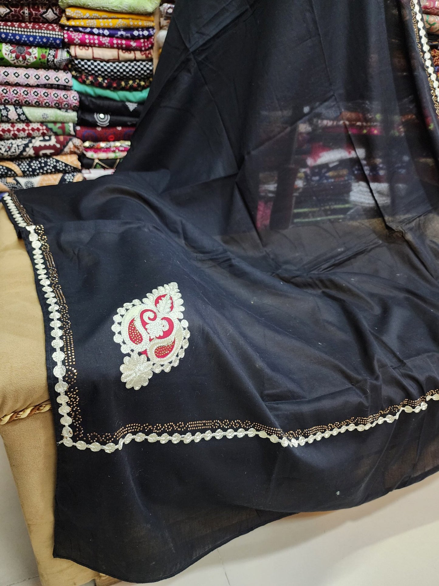 Pure Lawn Shawl Stonework and Gota Border