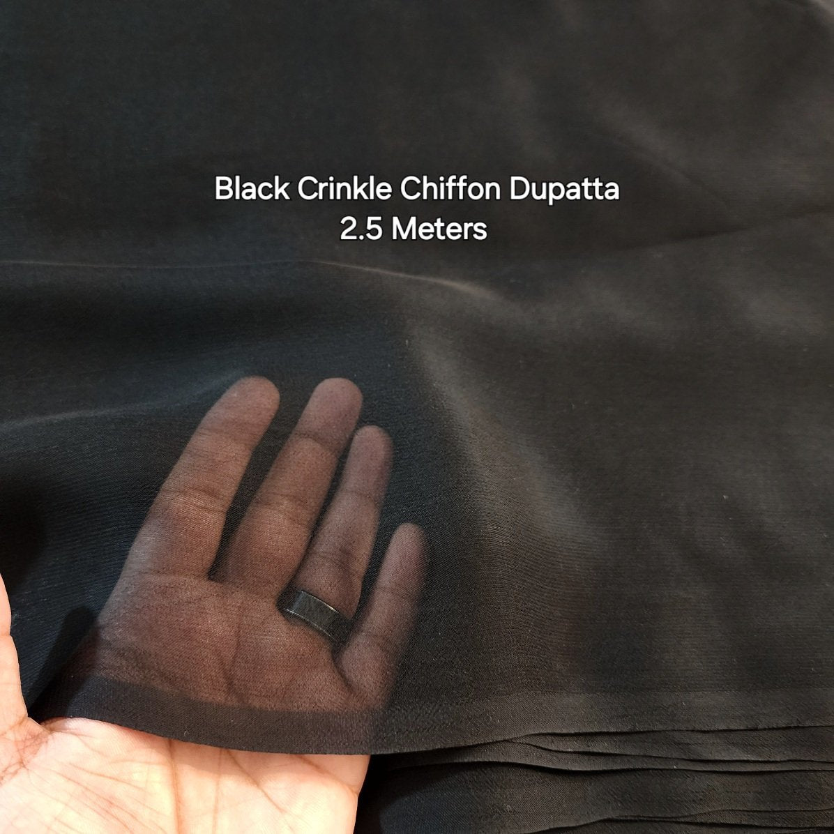 Plain Black Crinkle Chiffon Dupatta 2.5 Meters