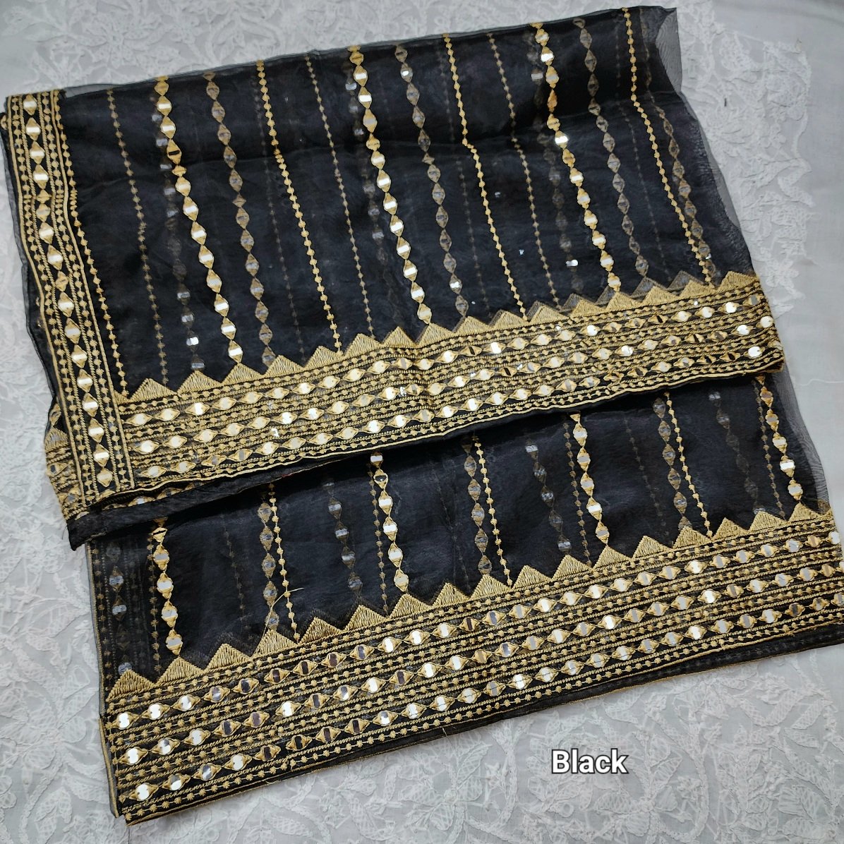 Black Fancy Organza Embroidered Dupatta