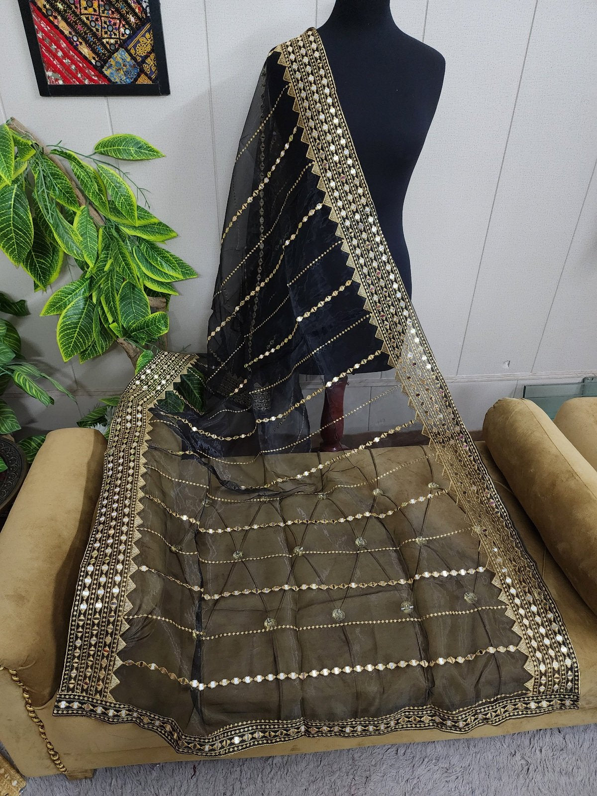 Black Fancy Organza Embroidered Dupatta
