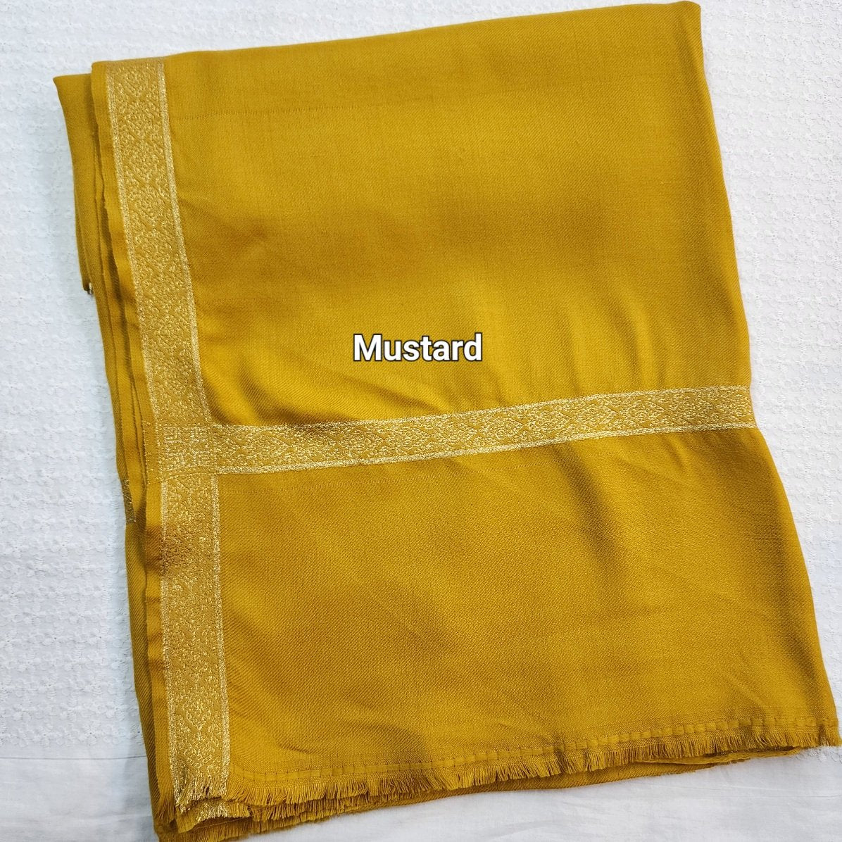 Fine Pashmina Self Border Shawl | Mustard