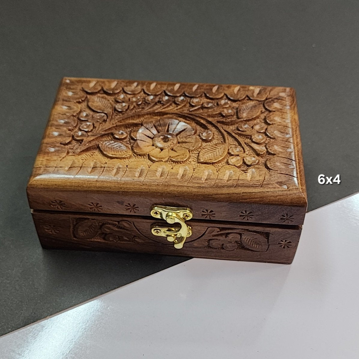 Wooden Carved Jewlery Box 9x6