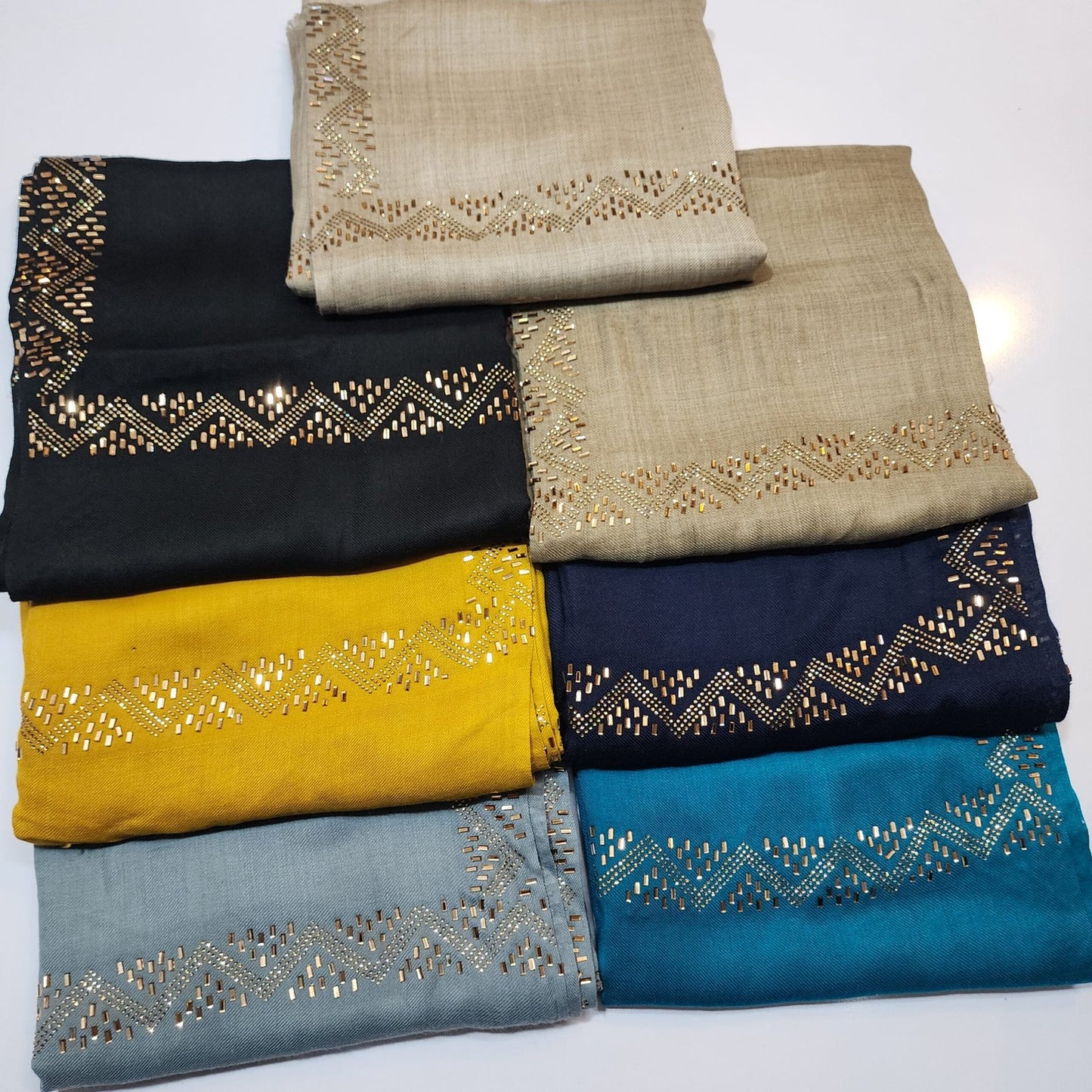 Pashmina Shawl Fancy Stonework 4 Side Border Perfect Gift