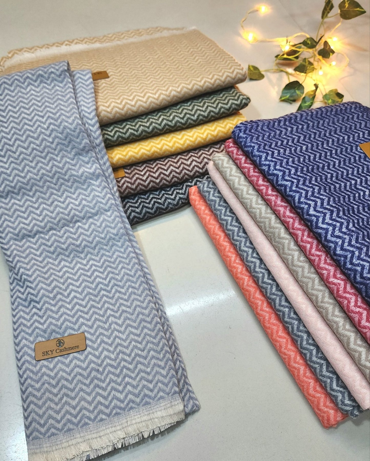 Plain Stole Zinzag Design Self Kani Sky Cashmere Stole Perfect Gift in Sale Price