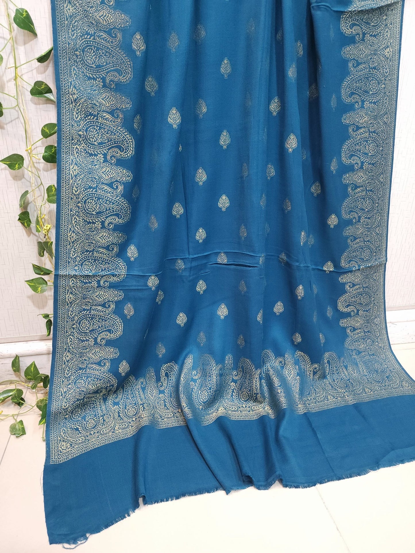 Pashmina Shawl | 4 Side Zari Work in Self Golden Soft Pashmina Beautiful Article Gift Item