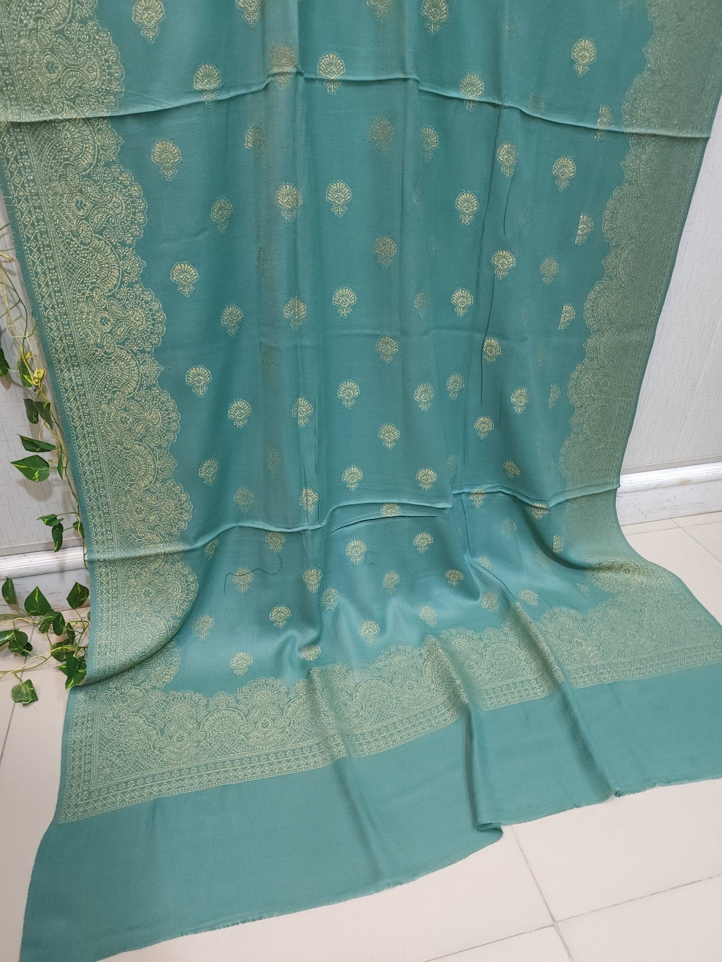 Pashmina Shawl | 4 Side Zari Work in Self Golden Soft Pashmina Beautiful Article Gift Item