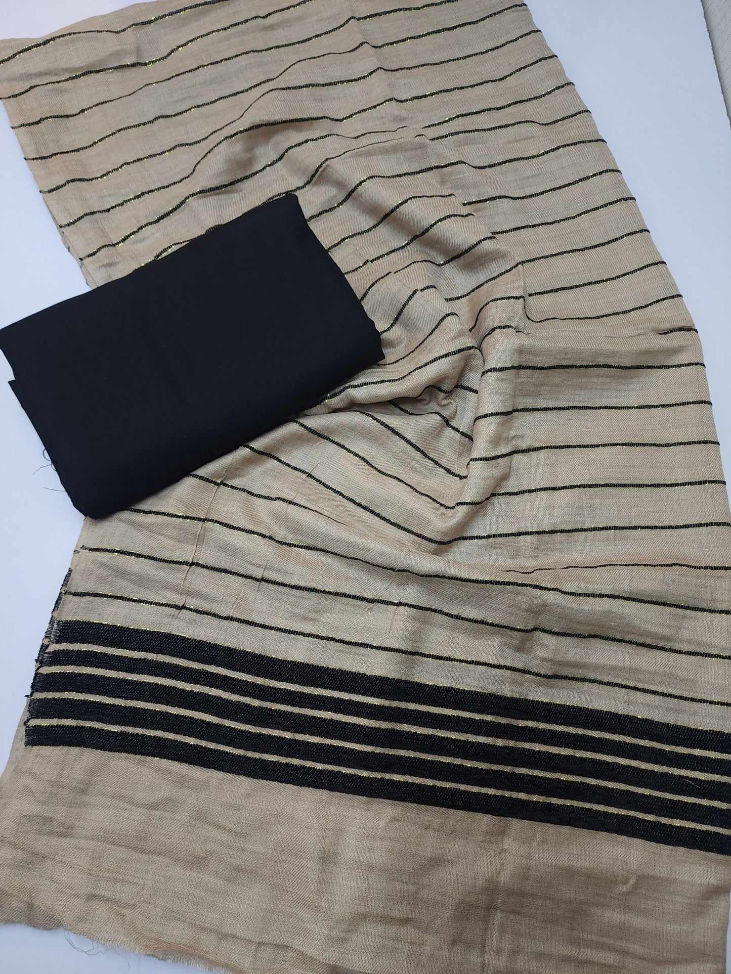 3 Piece Suit | Plain Marina Suit With Pashmina Velvet Lining Shawl Perfect Gift Great Price | Black