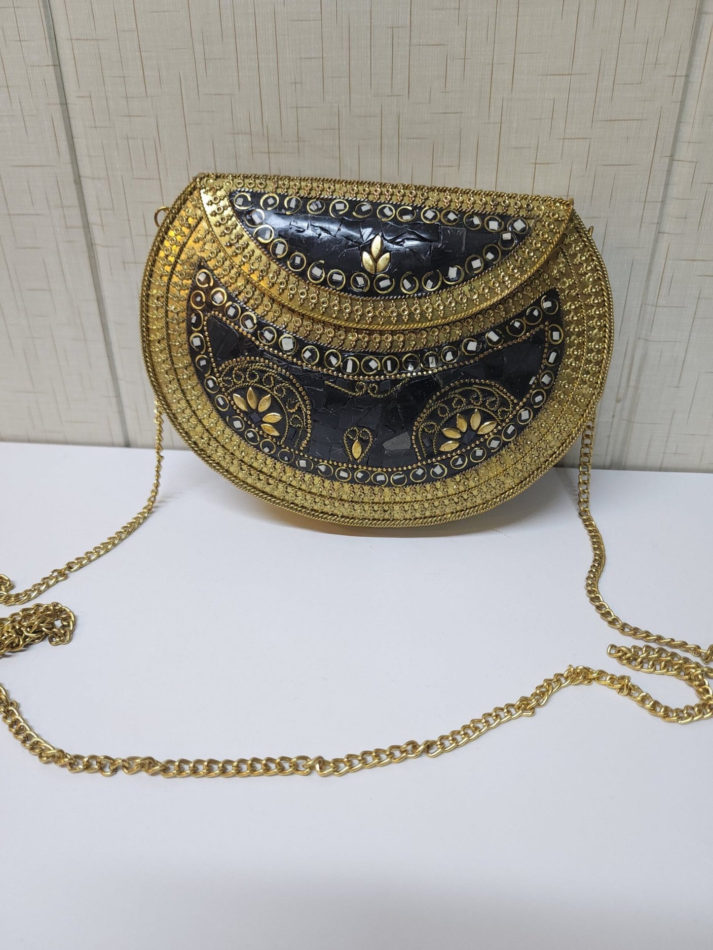 Metal Clutch Large Handmade Stonework Antique Details Perfect Gift | Black