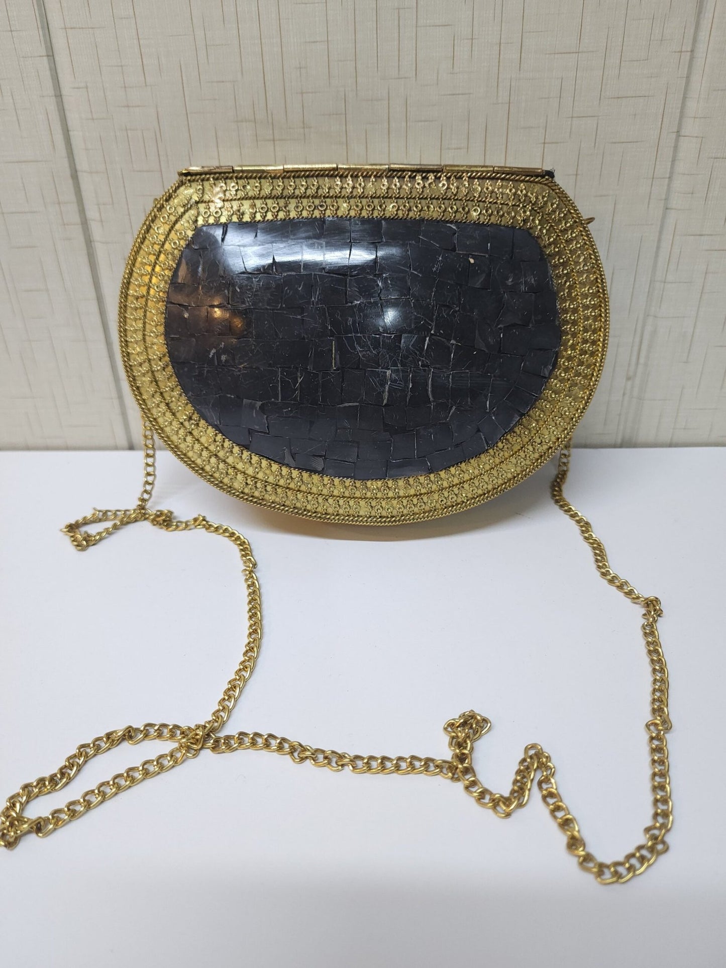 Metal Clutch Large Handmade Stonework Antique Details Perfect Gift | Black