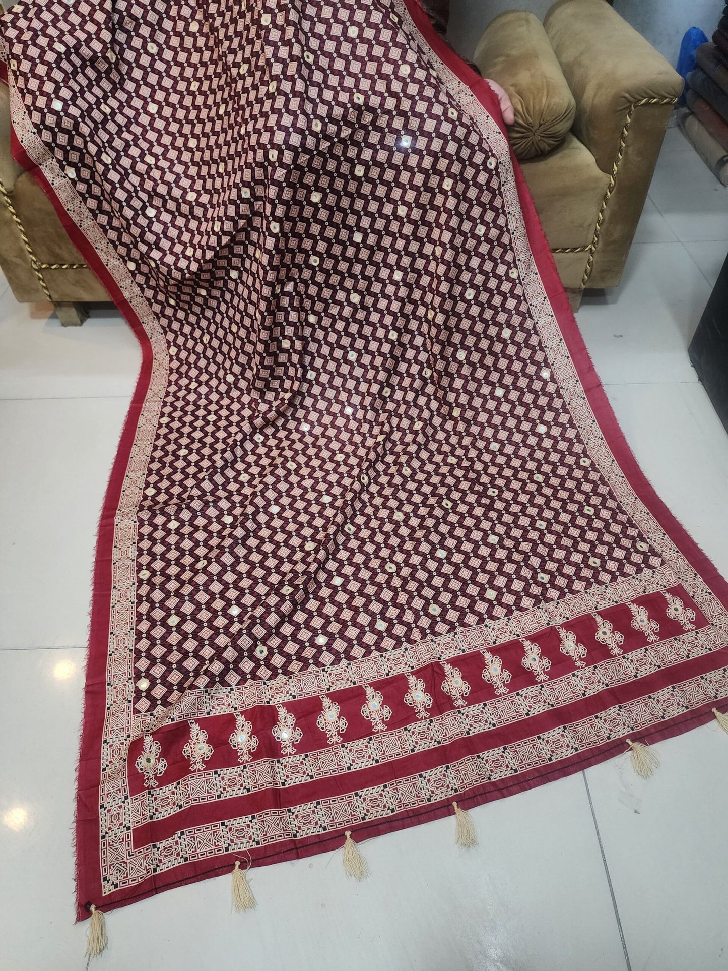 Ajrak Lawn Handmade Embroidered Dupatta