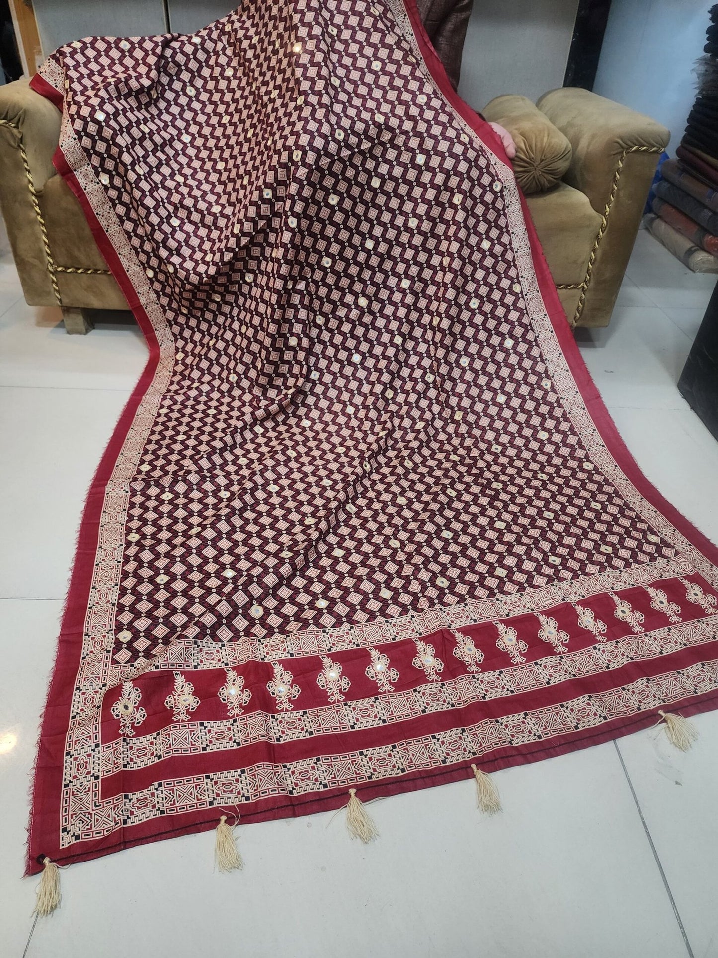 Ajrak Lawn Handmade Embroidered Dupatta