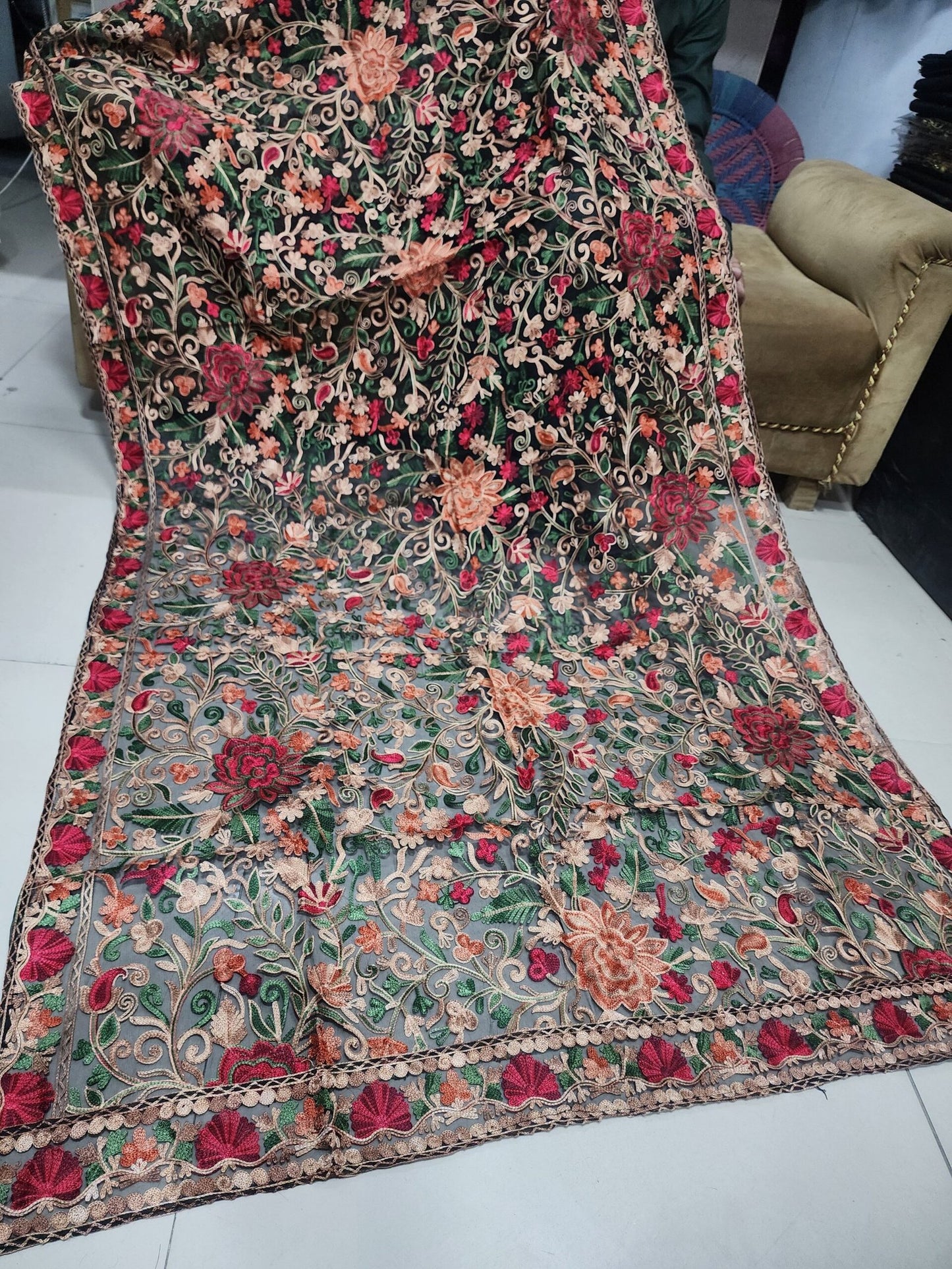 Organza Gulabkar Embroidered Dupatta Soft and Beautiful Dupatta | Black
