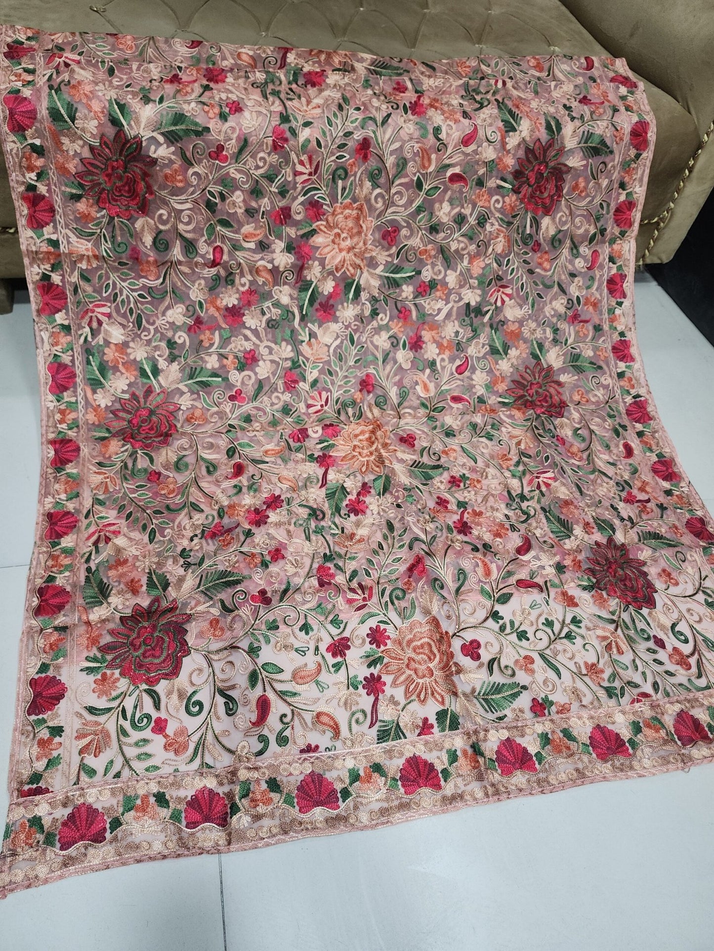 Organza Gulabkar Embroidered Dupatta Soft and Beautiful Dupatta | Pink