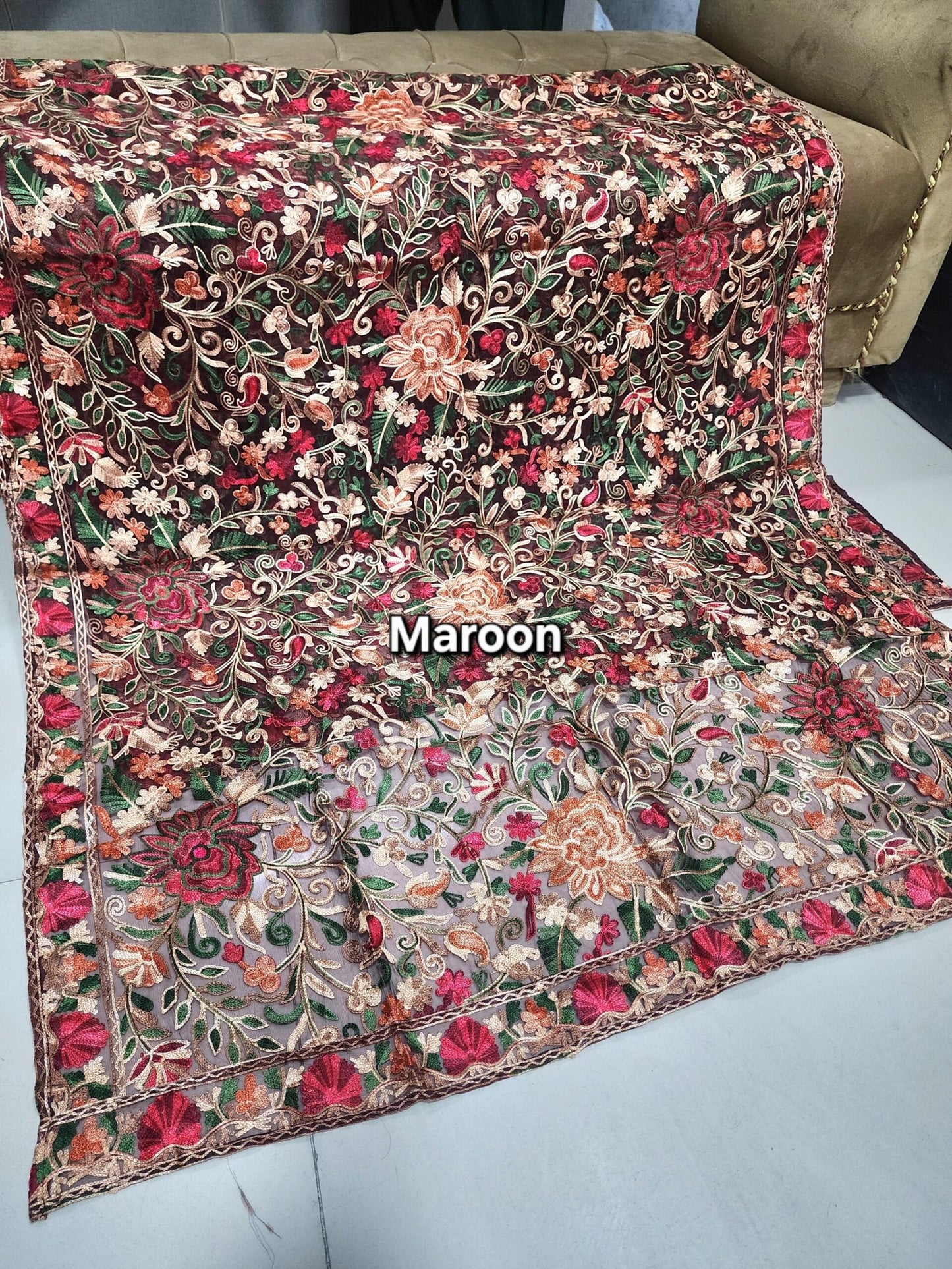 Organza Gulabkar Embroidered Dupatta Soft and Beautiful Dupatta | Maroon
