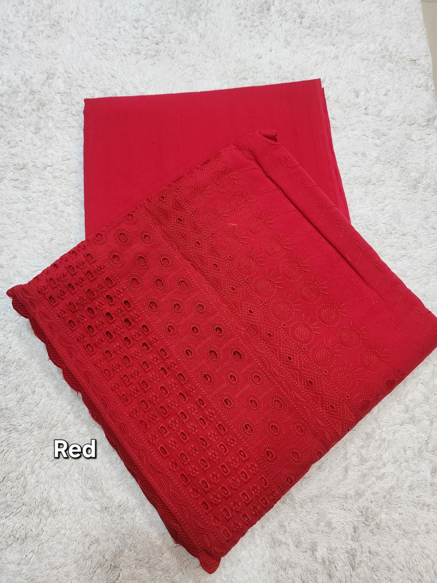 Chikankari Lawn 2 Piece Suit Daman Bore Long Length Suit | Red