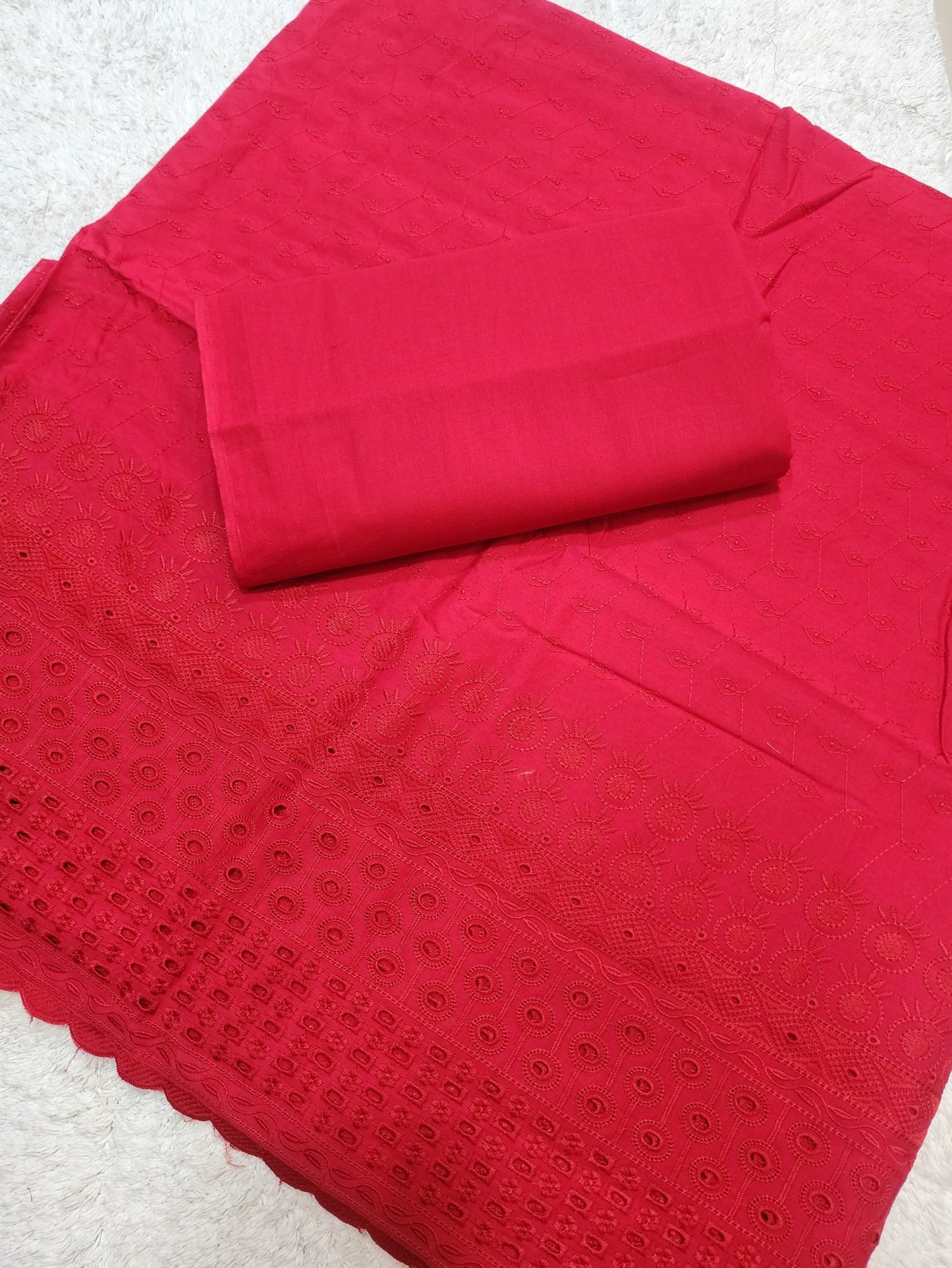Chikankari Lawn 2 Piece Suit Daman Bore Long Length Suit | Red