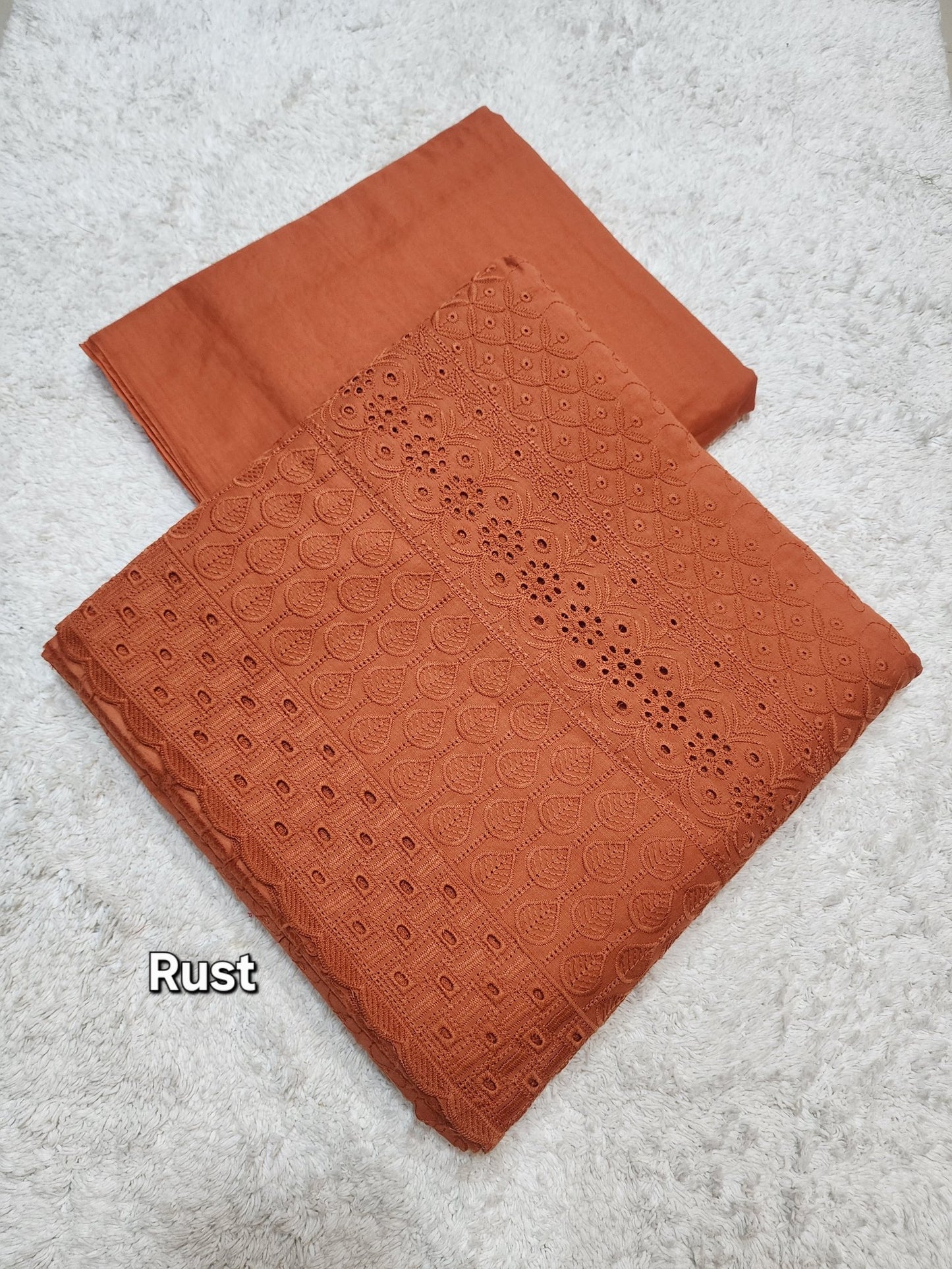 Chikankari Lawn 2 Piece Suit Daman Bore Long Length Suit | Rust