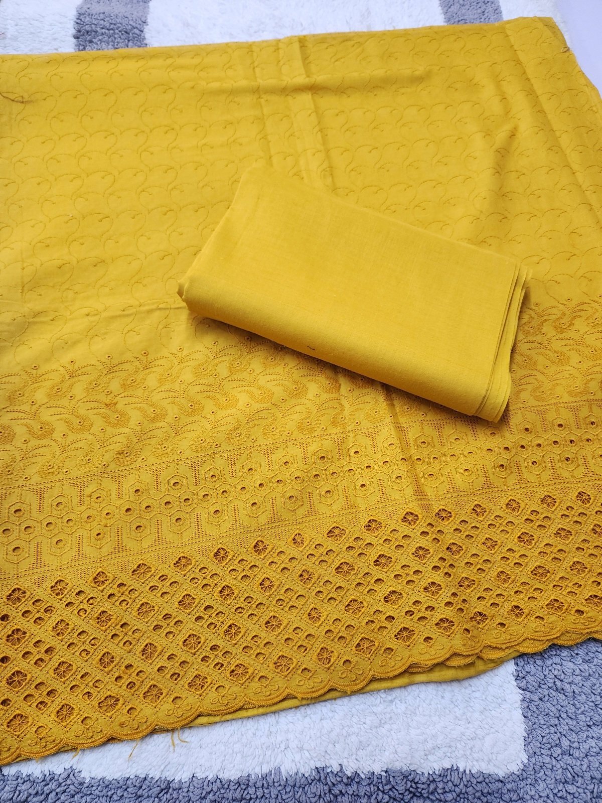 Chikankari Lawn 2 Piece Suit Daman Bore Long Length Suit | Yellow