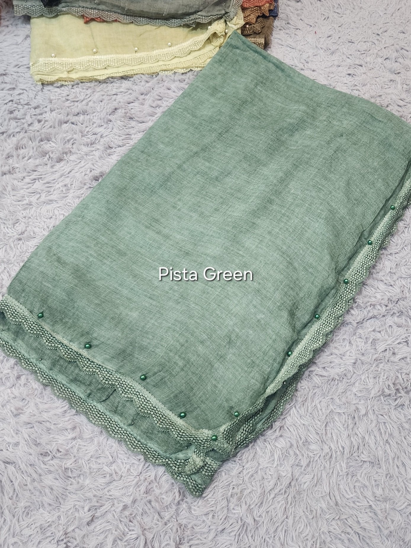 Lawn Shawl 4 Side Lace Border | Pista Green