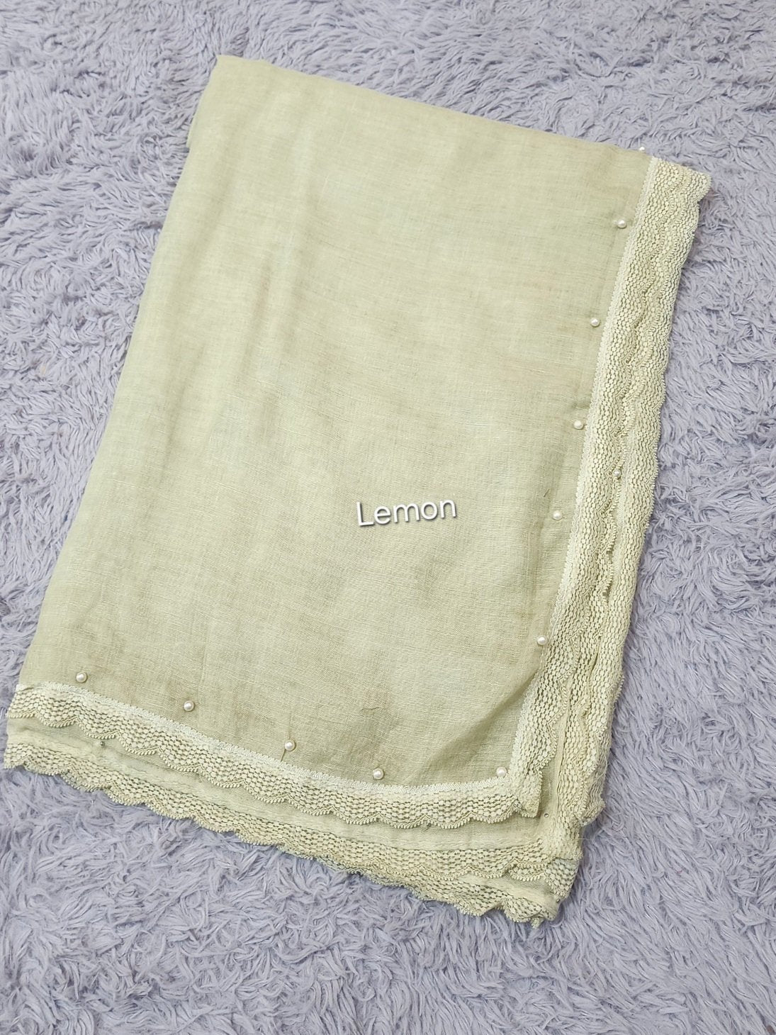 Lawn Shawl 4 Side Lace Border | Lemon