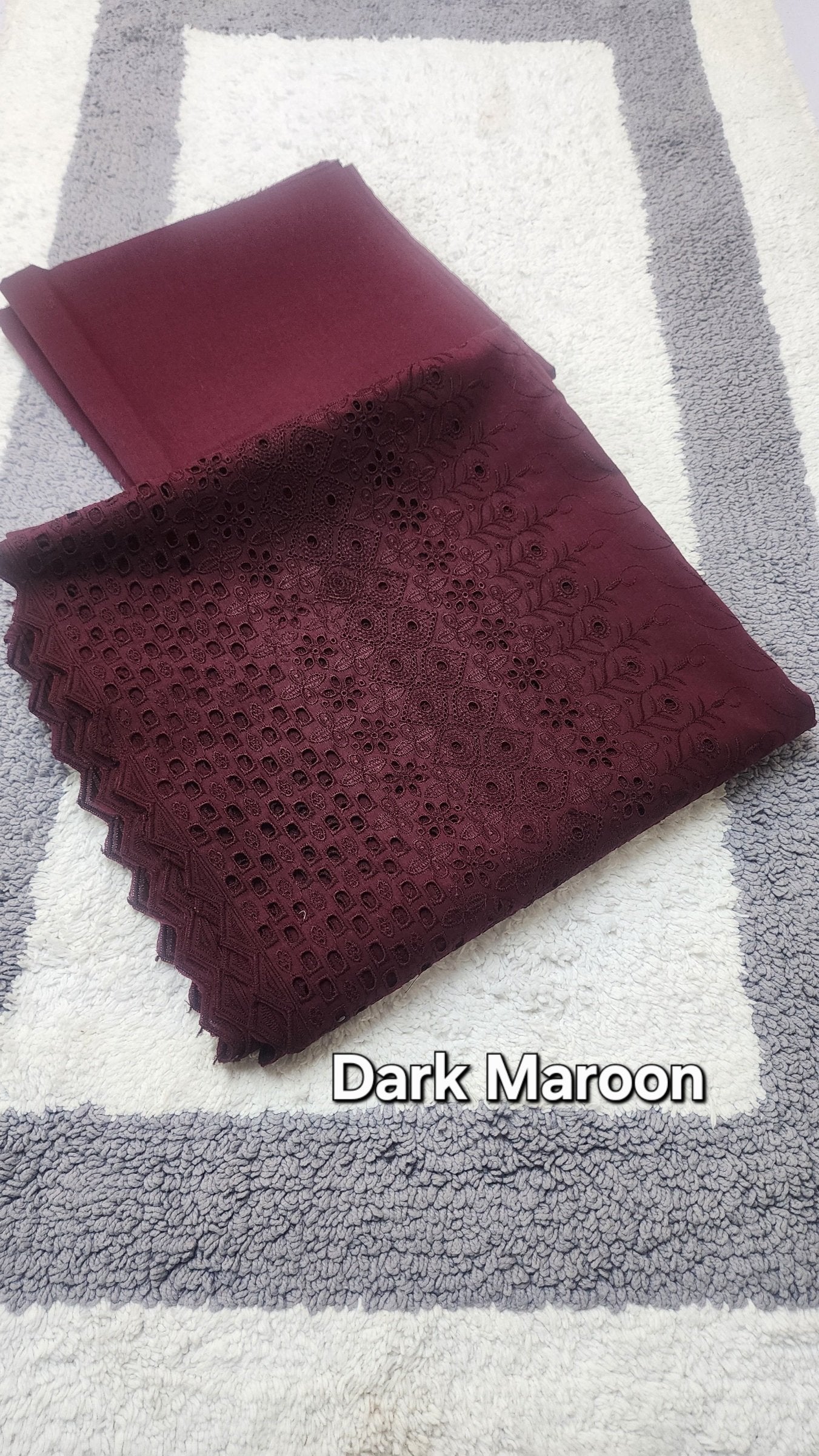 Chikankari Lawn 2 Piece Suit Daman Bore Long Length Suit | Dark Maroon