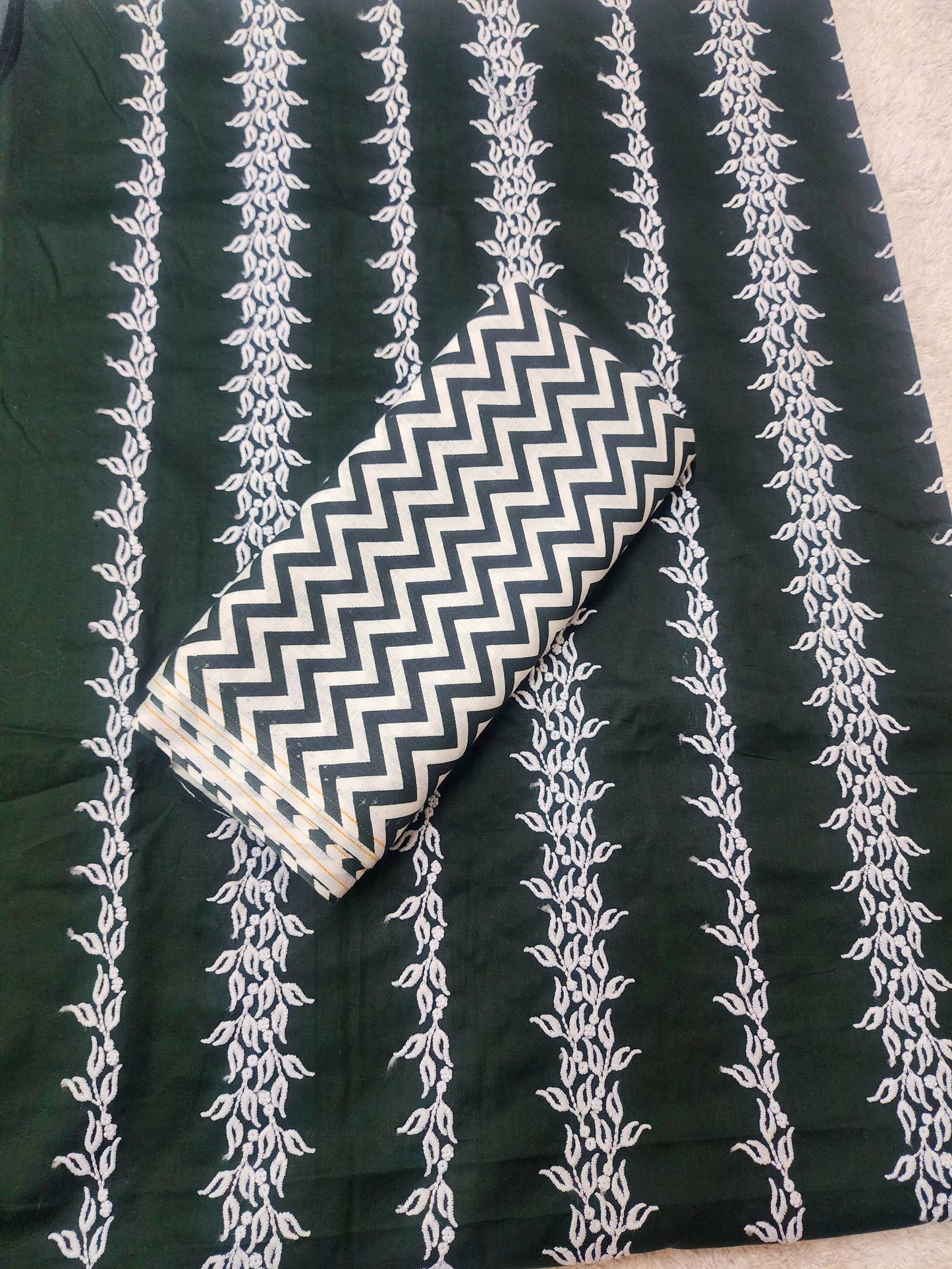 Chikankari Lawn 2 Piece Suit Lining Design | Dark Green