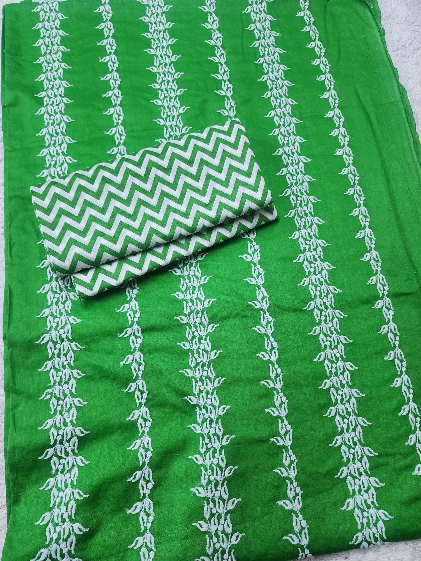 Chikankari Lawn 2 Piece Suit Lining Design | Parrot Green