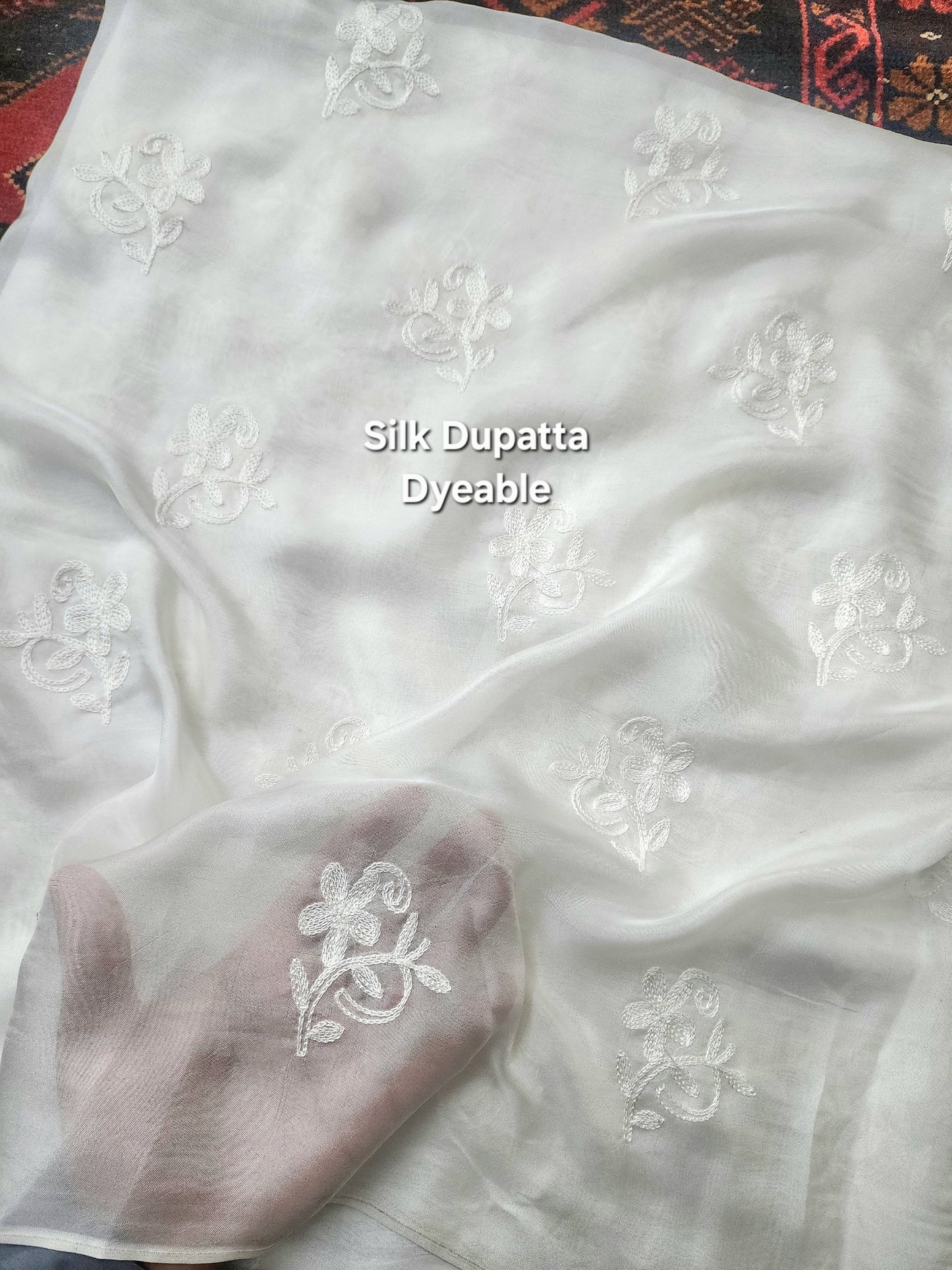 Silk Dupatta - Embroidered and Dyeable 2.5 Yards