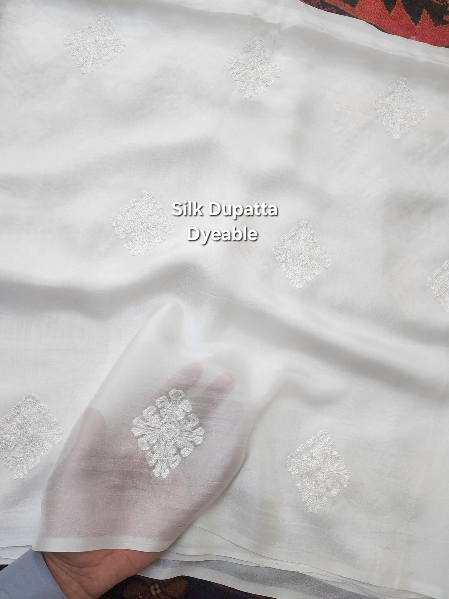 Silk Dupatta - Embroidered and Dyeable 2.5 Yards