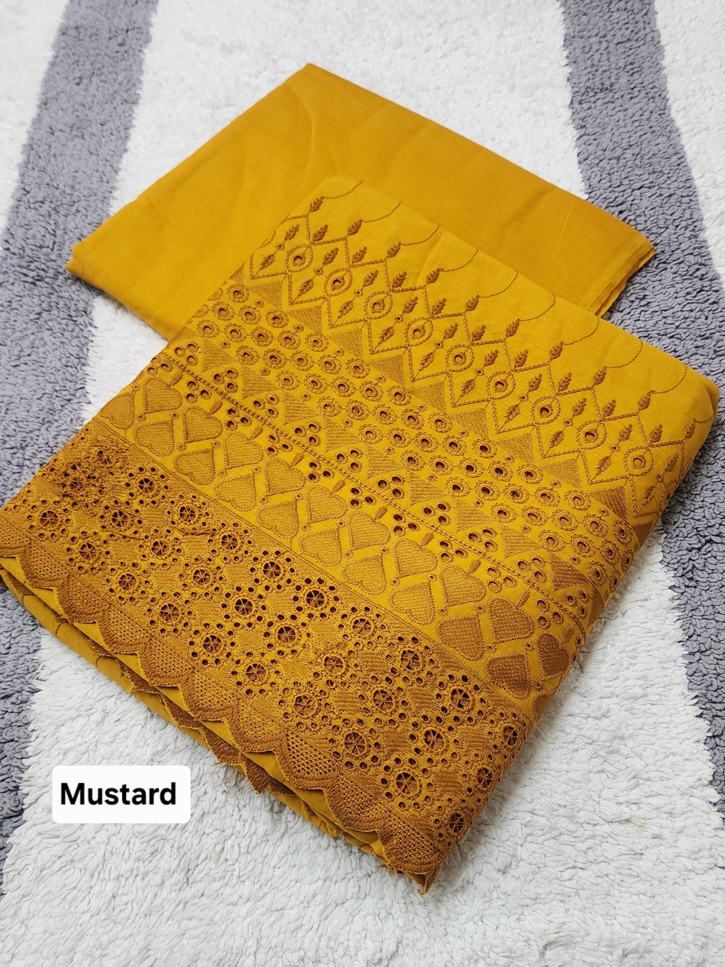 Chikankari Lawn 2 Piece Suit Daman Bore Long Length Suit | Mustard