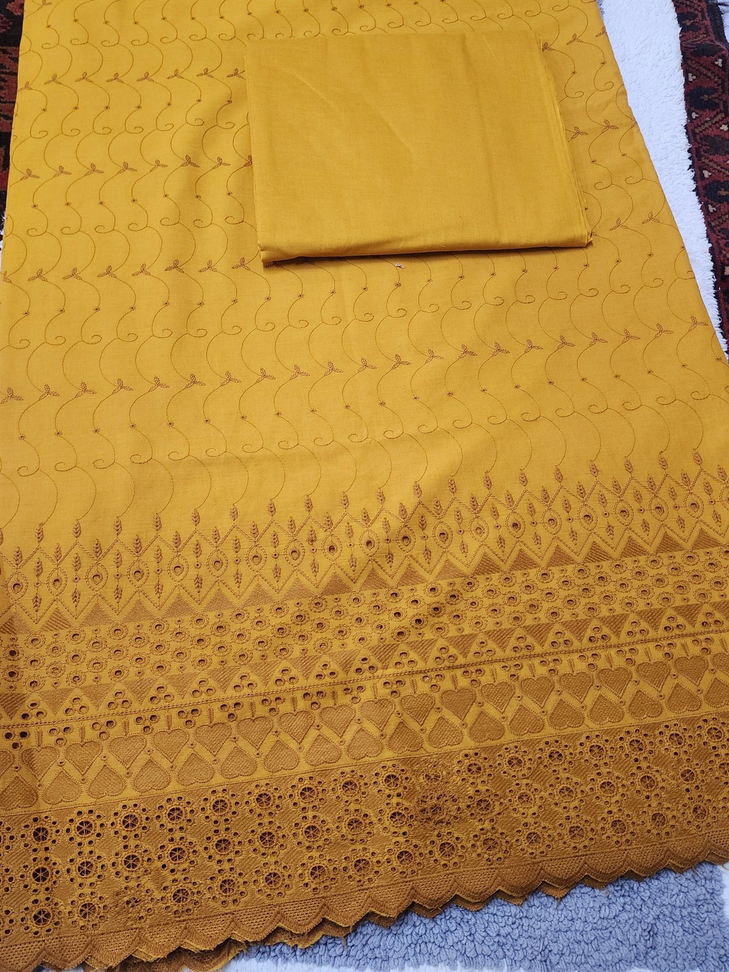 Chikankari Lawn 2 Piece Suit Daman Bore Long Length Suit | Mustard