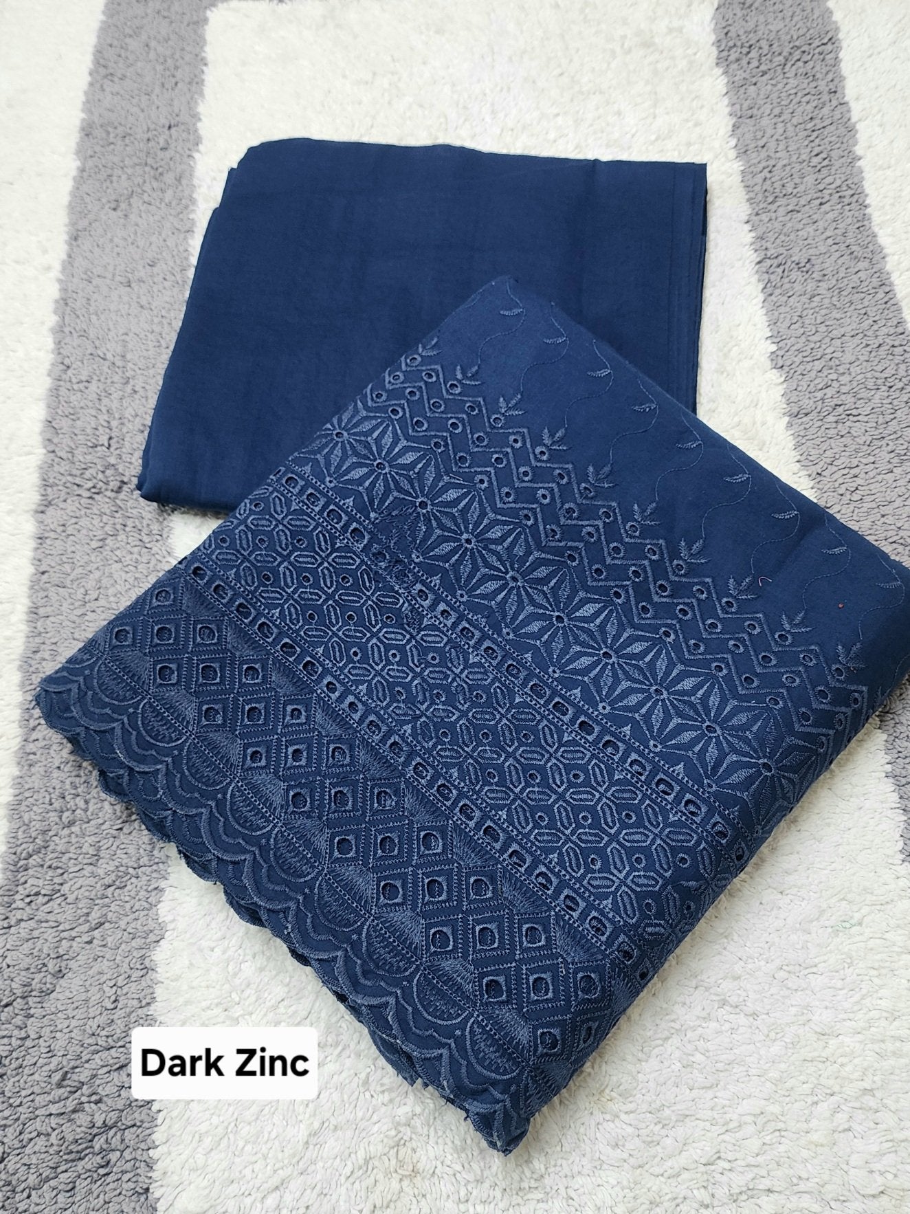 Chikankari Lawn 2 Piece Suit Daman Bore Long Length Suit | Dark Zinc