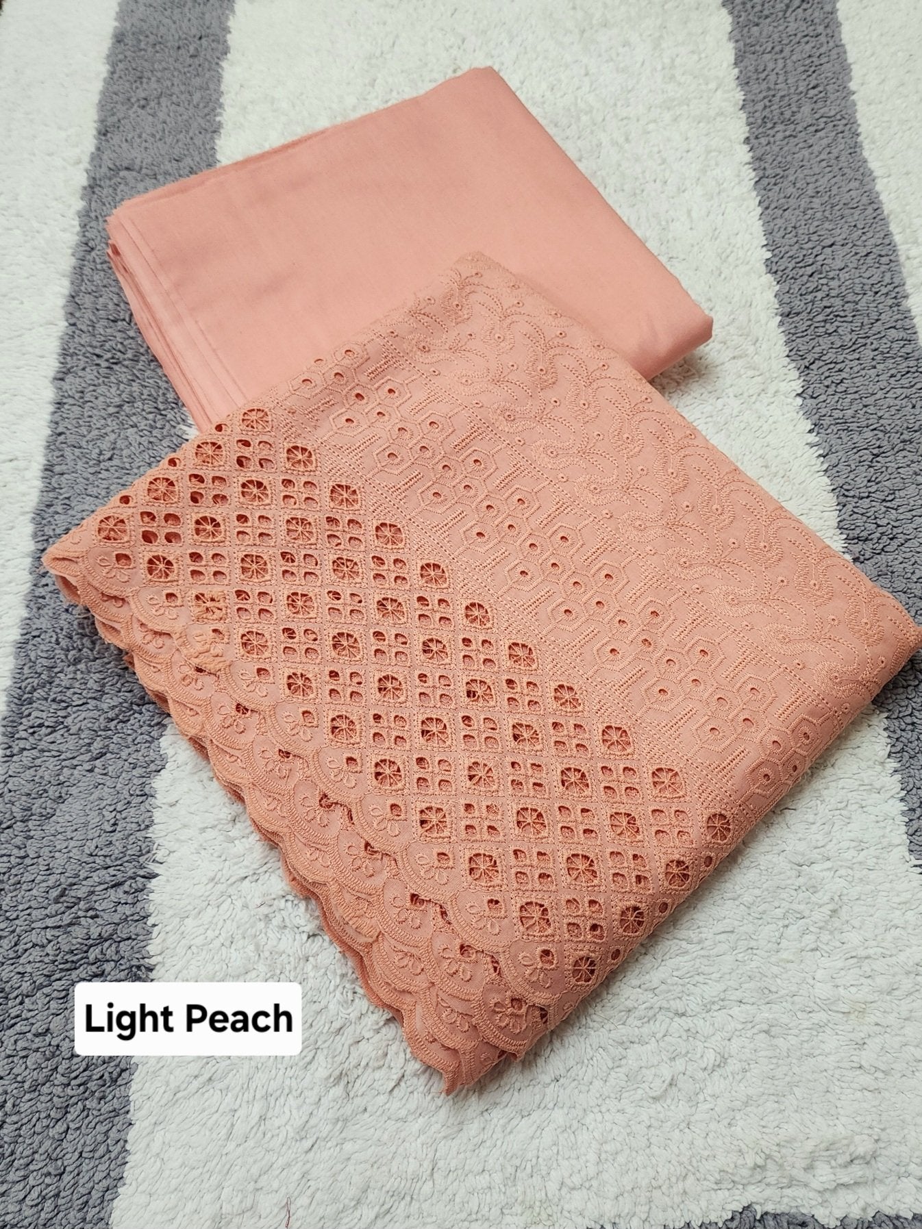 Chikankari Lawn 2 Piece Suit Daman Bore Long Length Suit | Light Peach
