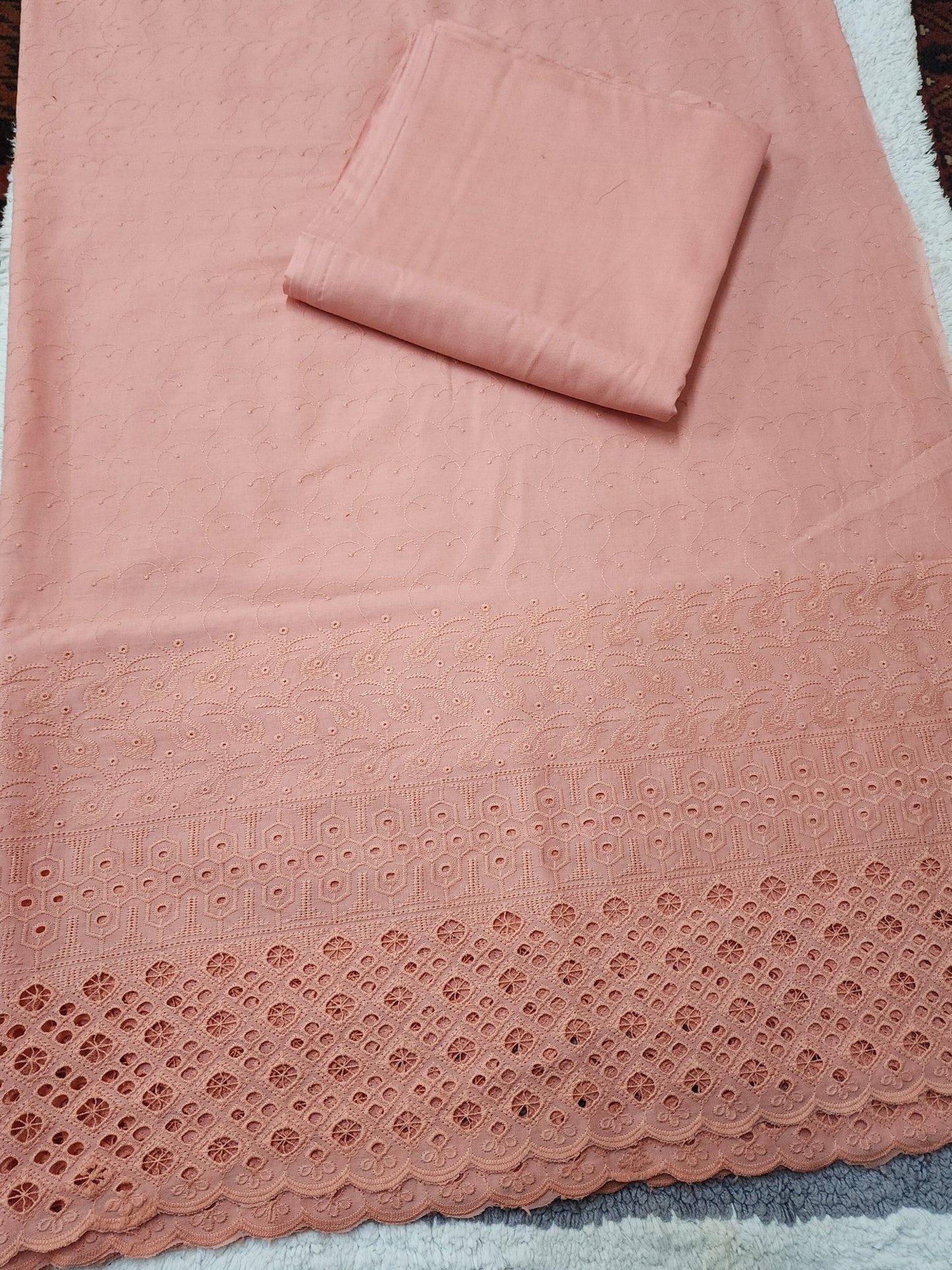 Chikankari Lawn 2 Piece Suit Daman Bore Long Length Suit | Light Peach