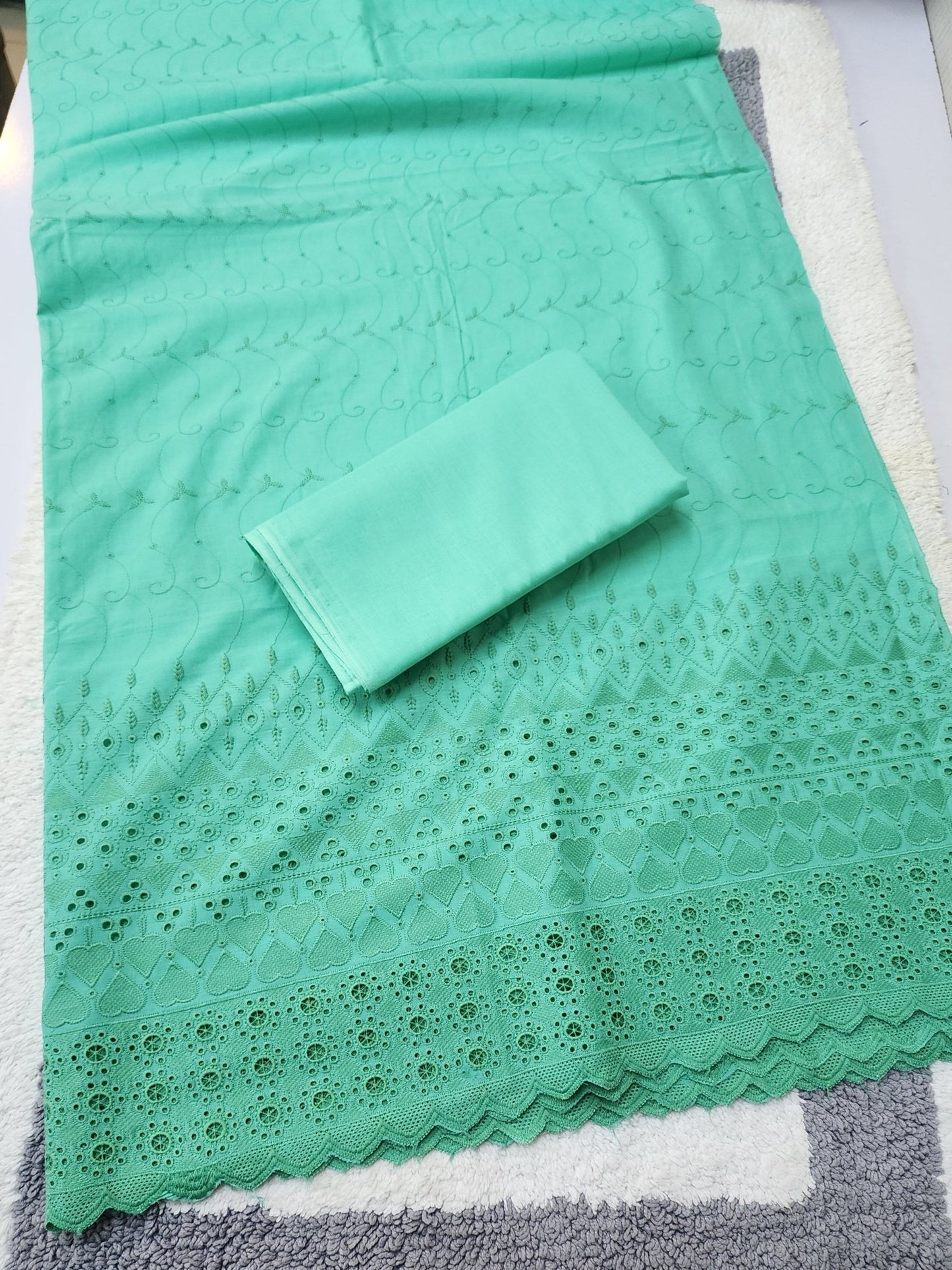 Chikankari Lawn 2 Piece Suit Daman Bore Long Length Suit | Aqua Green