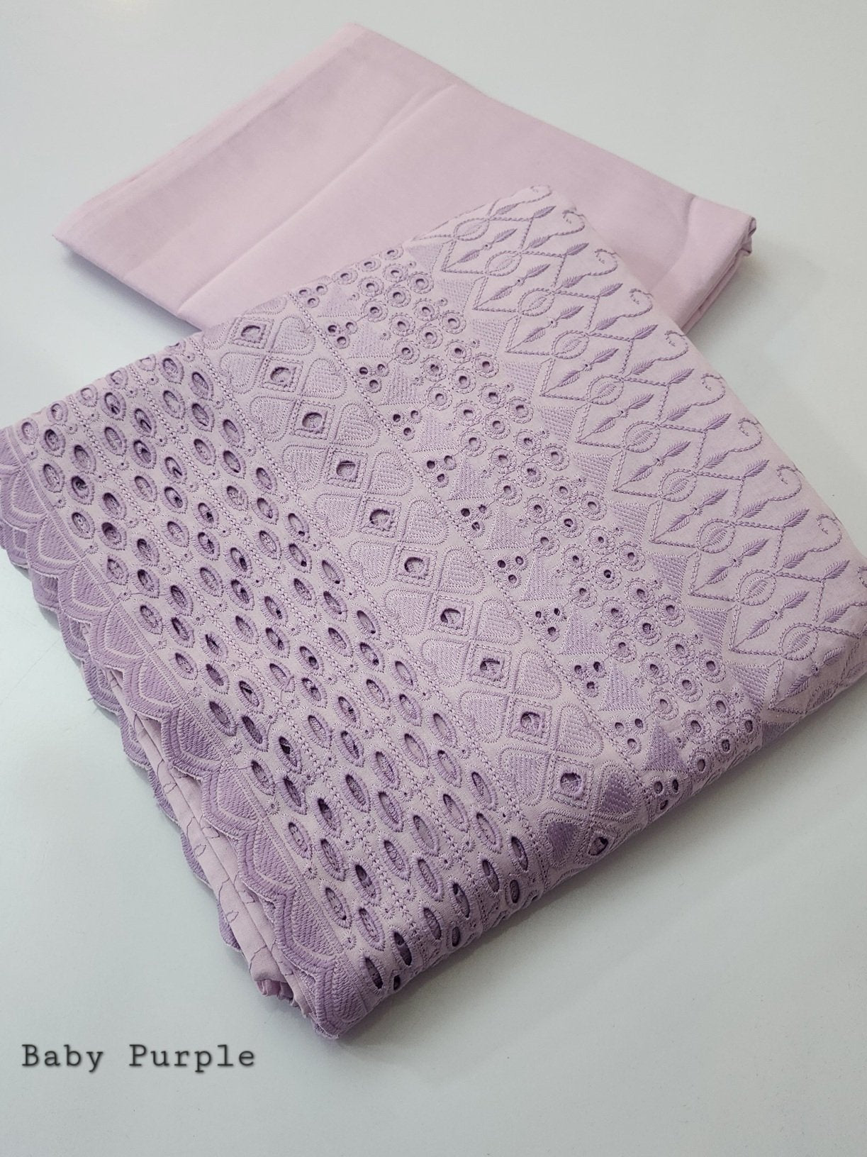 Chikankari Lawn 2 Piece Suit Daman Bore Long Length Suit | Baby Purple