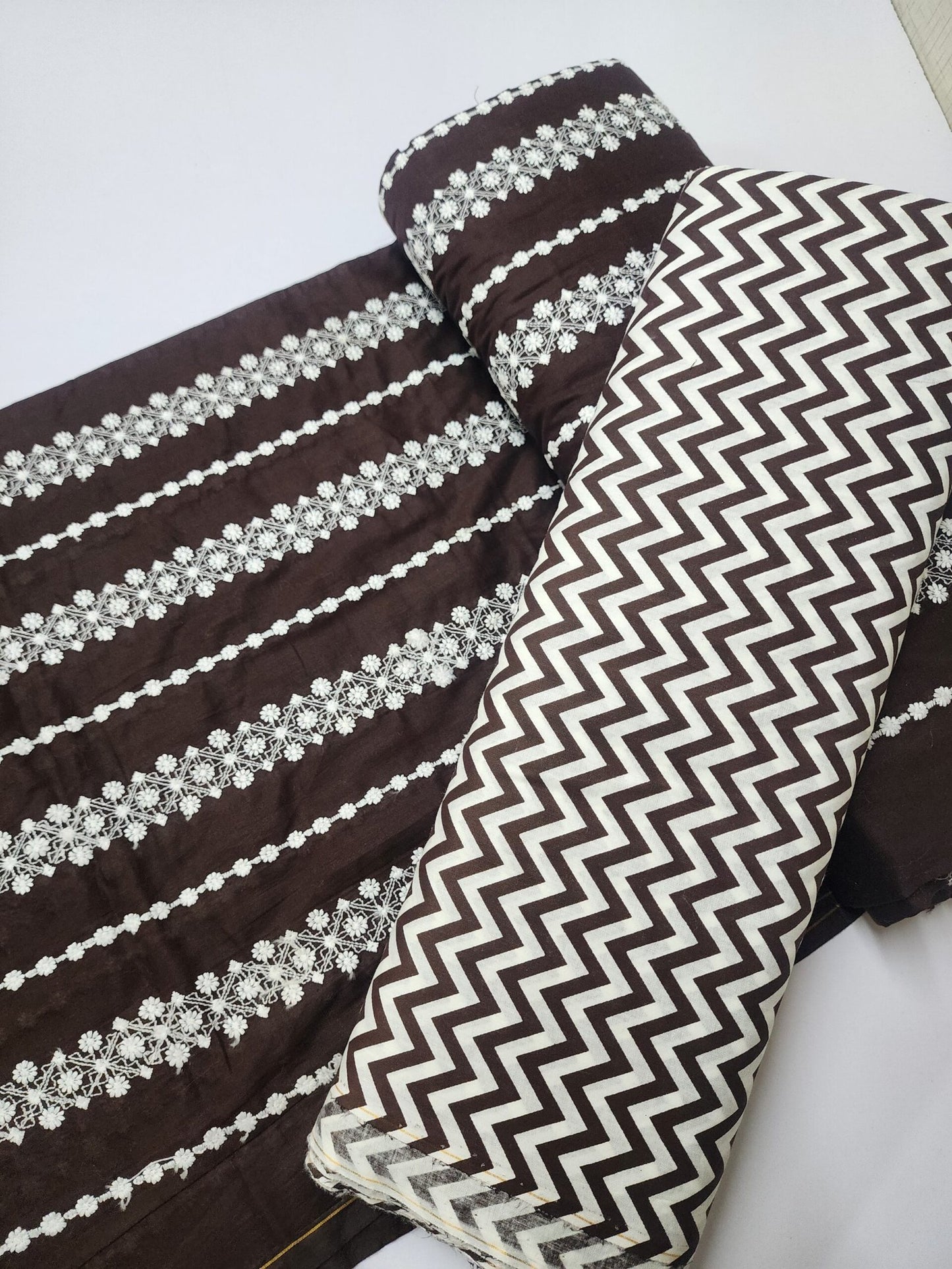 Chikankari Lawn 2 Piece Suit Lining Design | Choc Brown