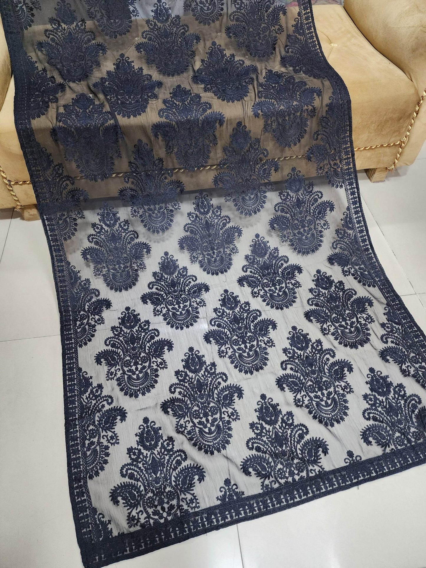 Crinkle Chiffon Embroidered Dupatta | Black