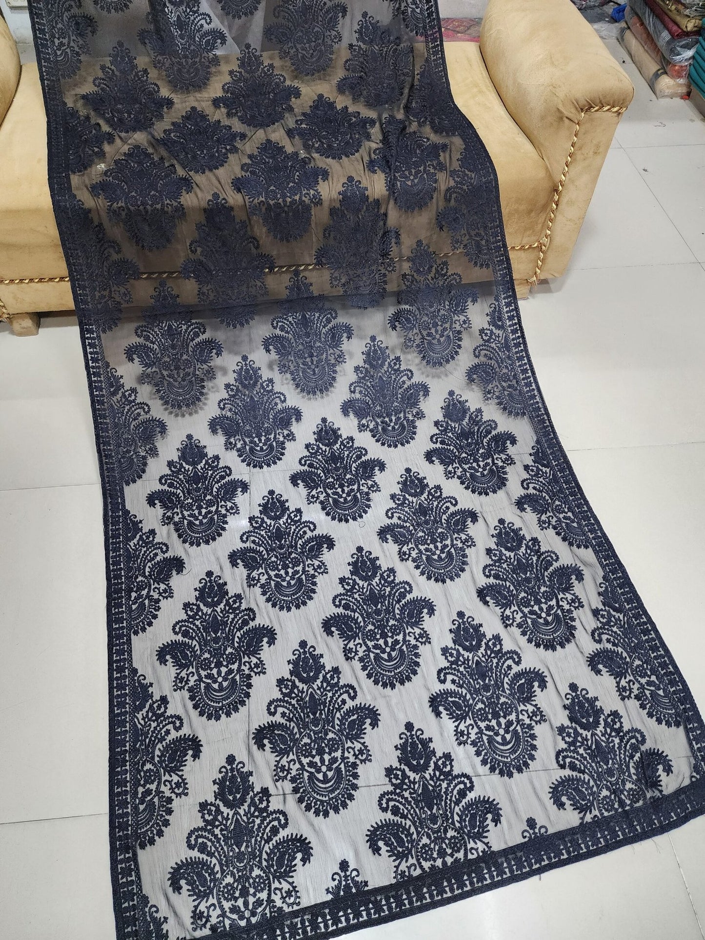 Crinkle Chiffon Embroidered Dupatta | Black