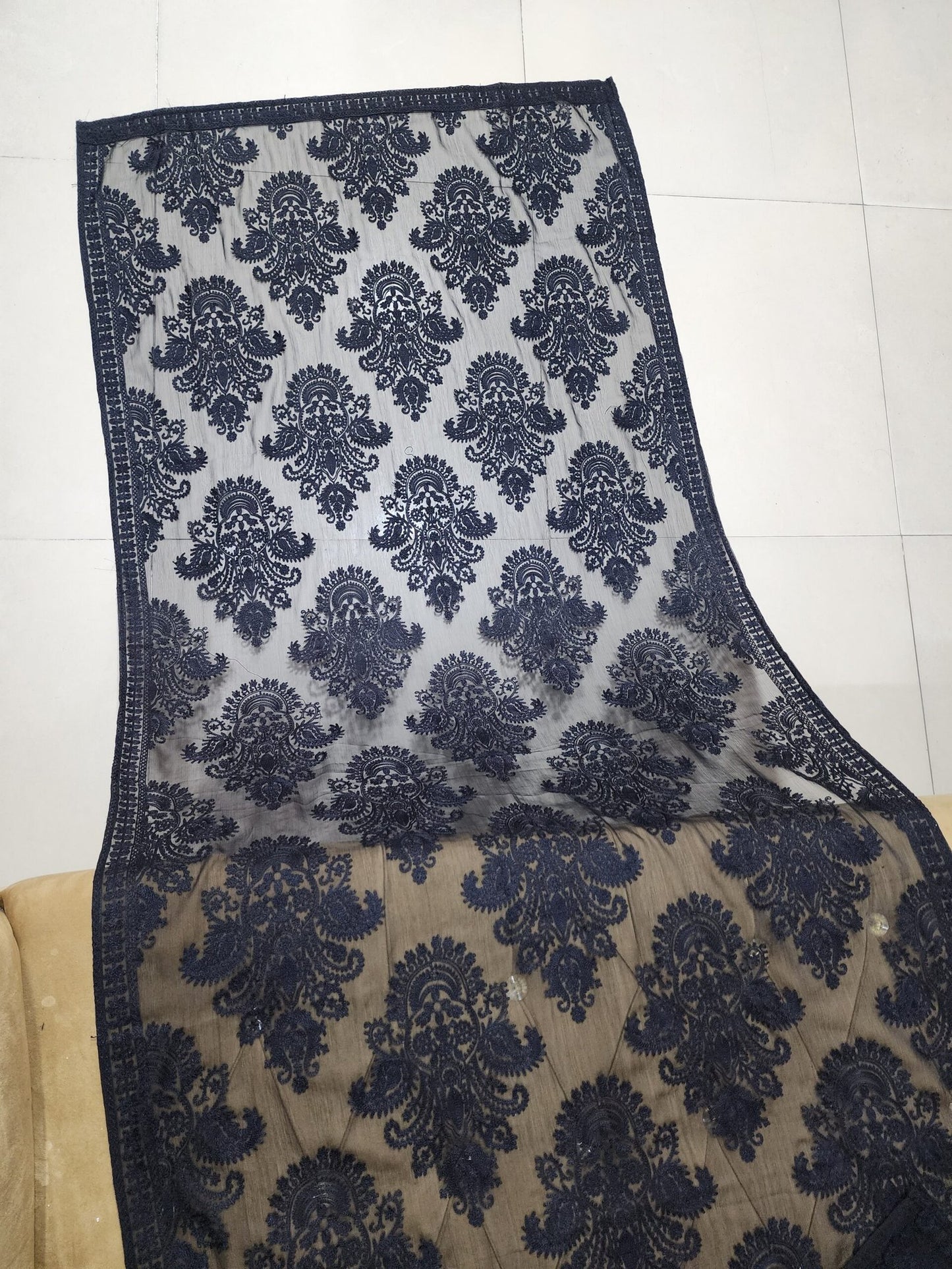 Crinkle Chiffon Embroidered Dupatta | Black