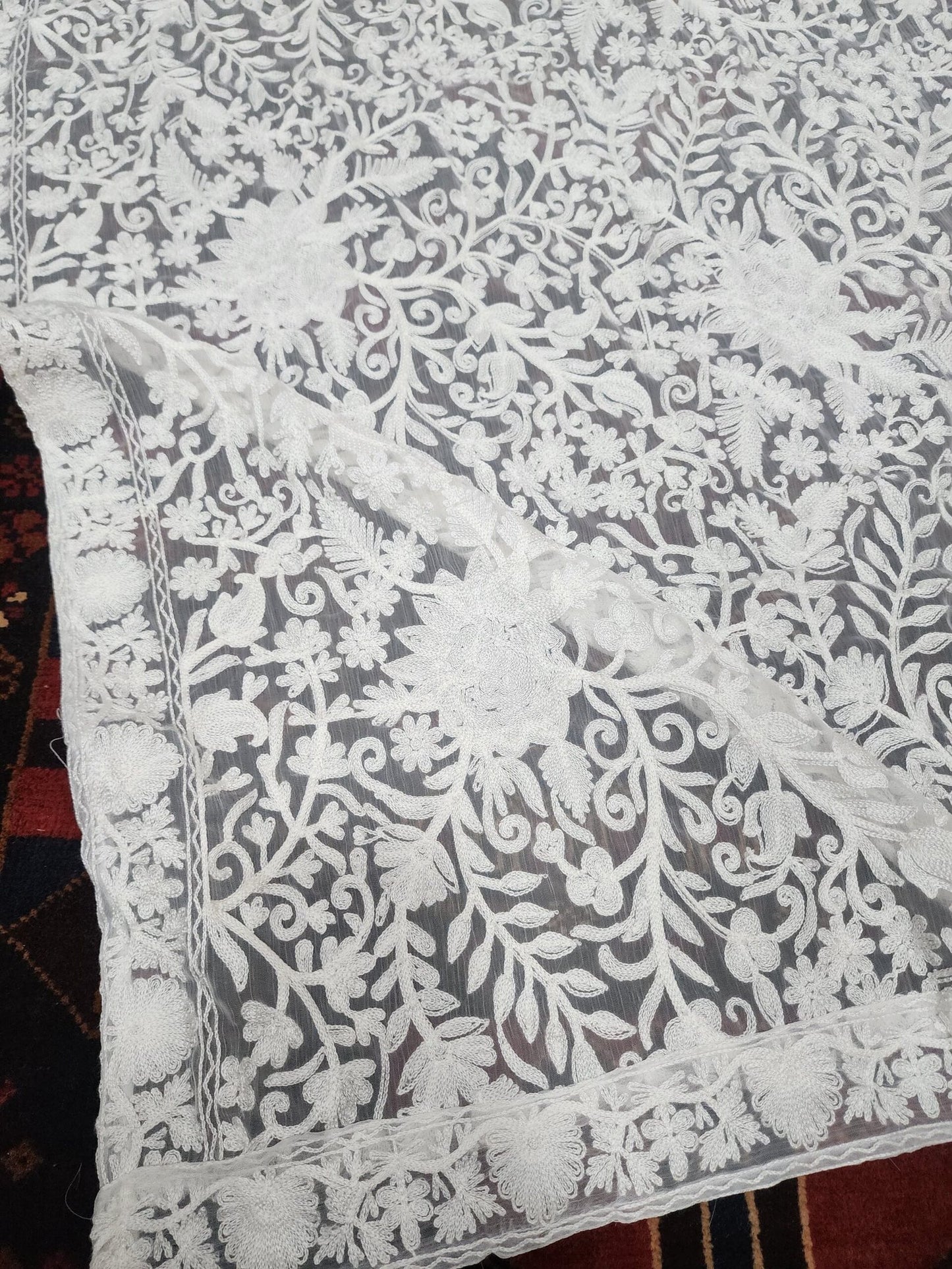 Crinkle Chiffon Gulabkar Embroidered Aar Work Dupatta | White